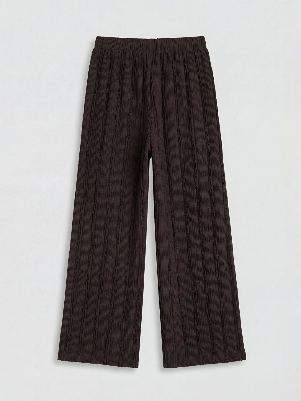 Kahverengi Kız Çocuk Geniş Paça Dokulu Pantolon-1