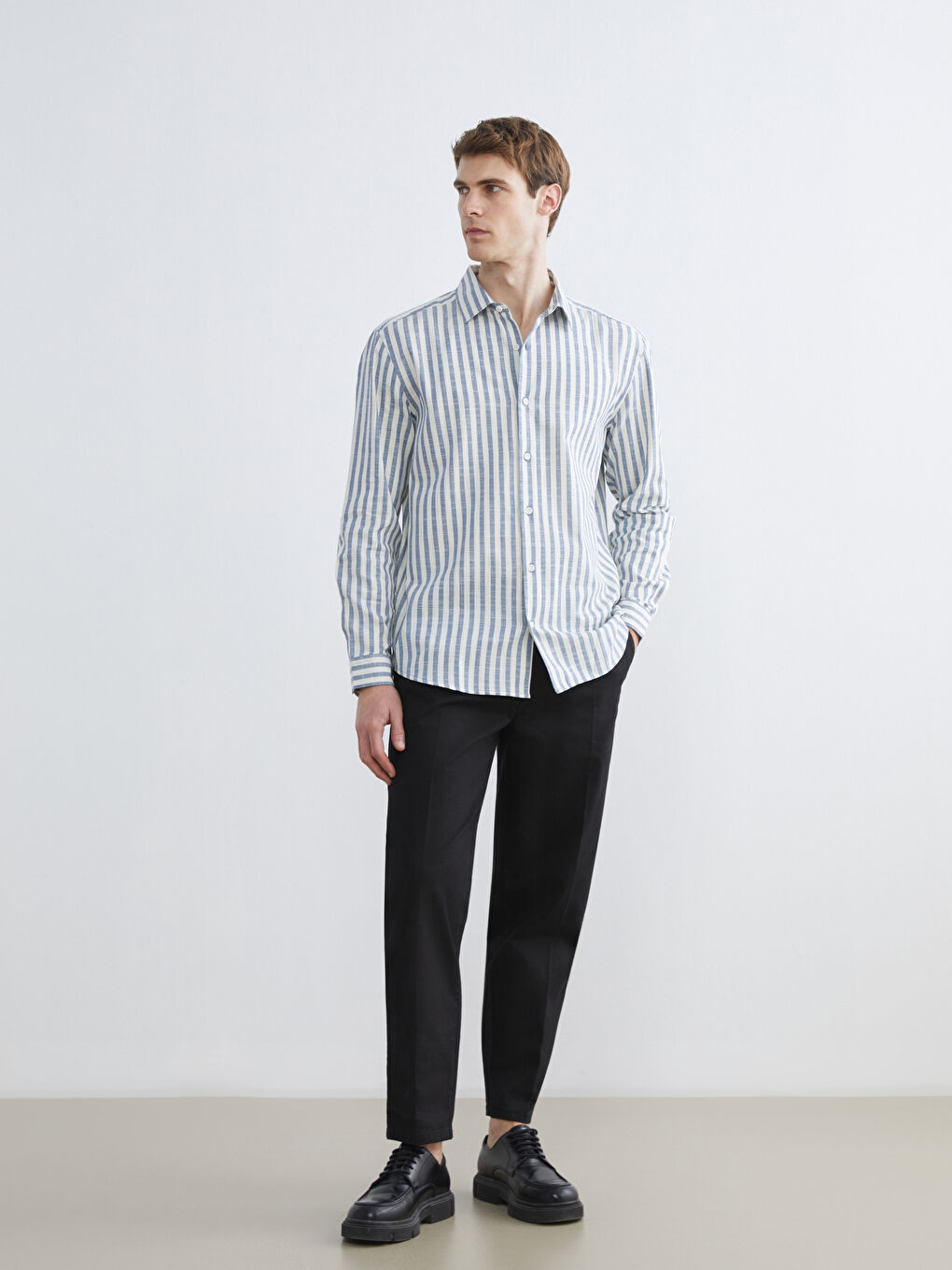 Regular Fit Striped Gabardine Men's Shirt-1