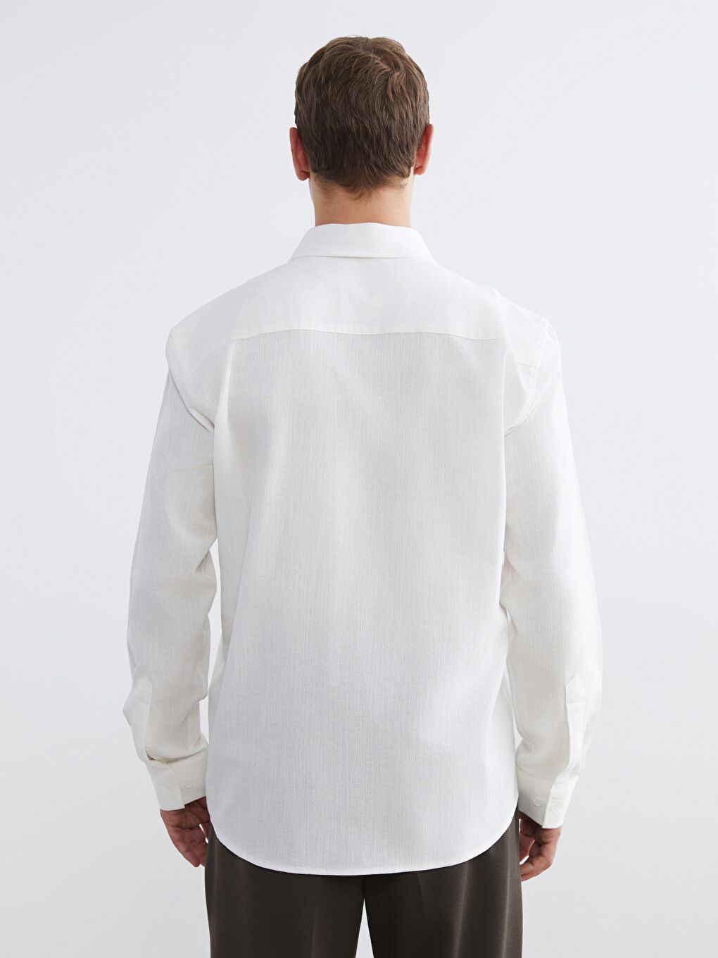 Ekru Regular Fit Armürlü Erkek Gömlek-3