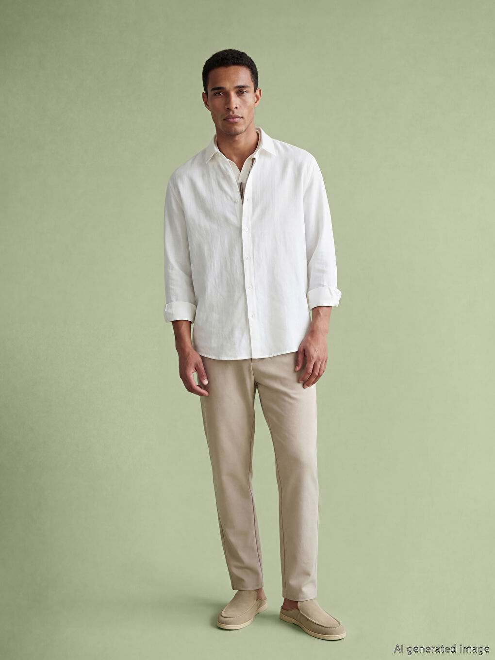 Ekru Regular Fit Armürlü Erkek Gömlek-1