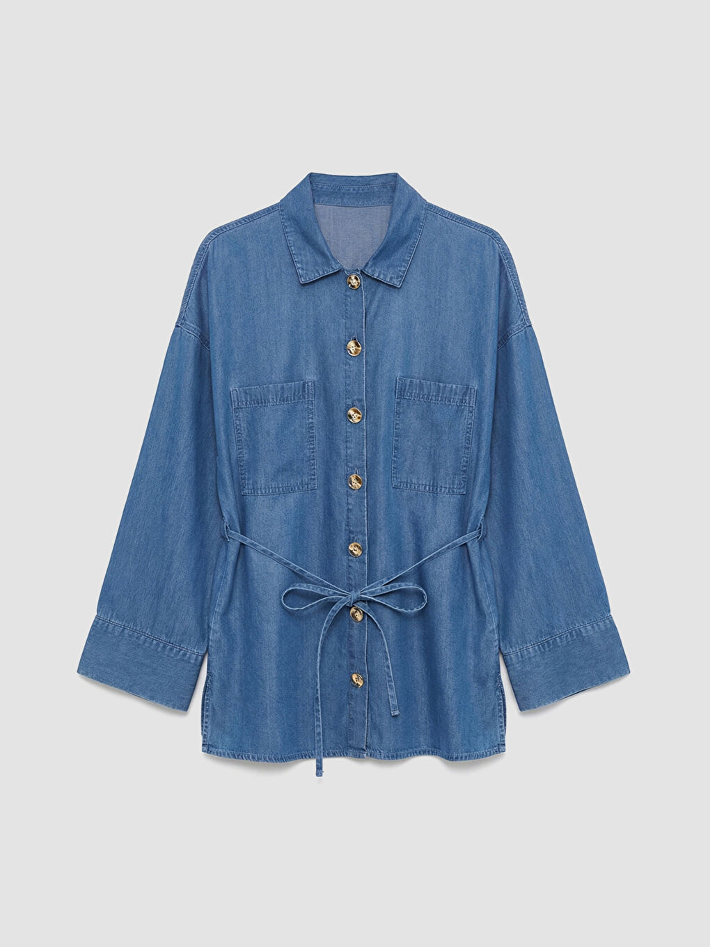 تونيك قميص دنيم واسع الحجم للسيدات مع وشاح-4