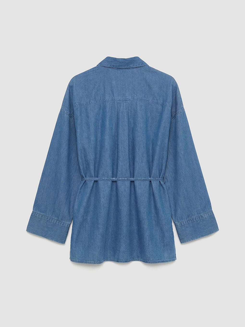 تونيك قميص دنيم واسع الحجم للسيدات مع وشاح-5