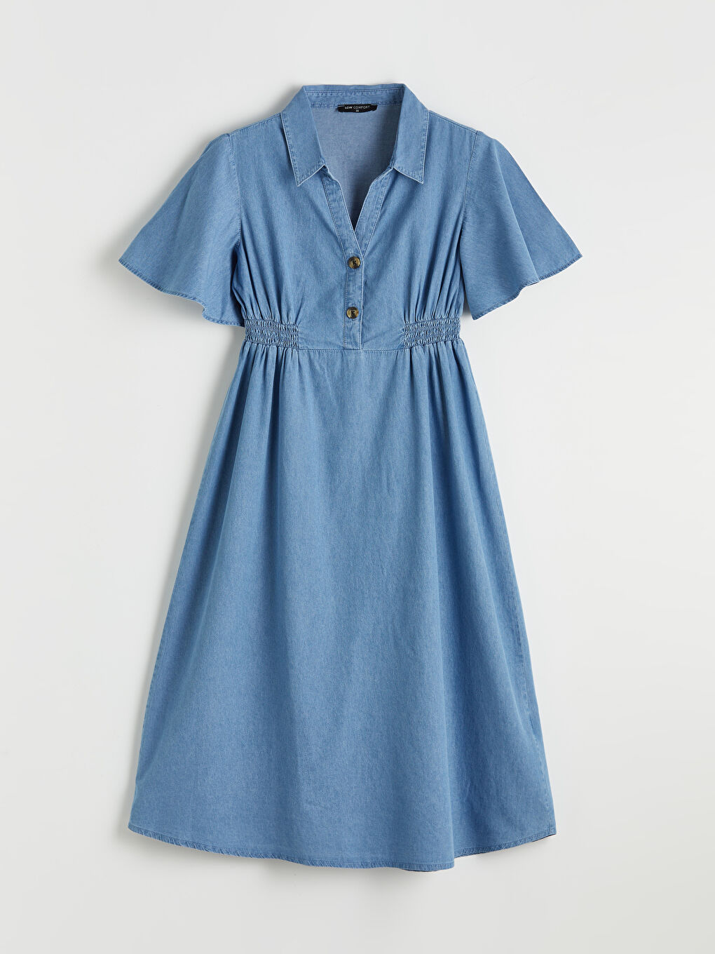 Collared Ruched Denim Dress-4