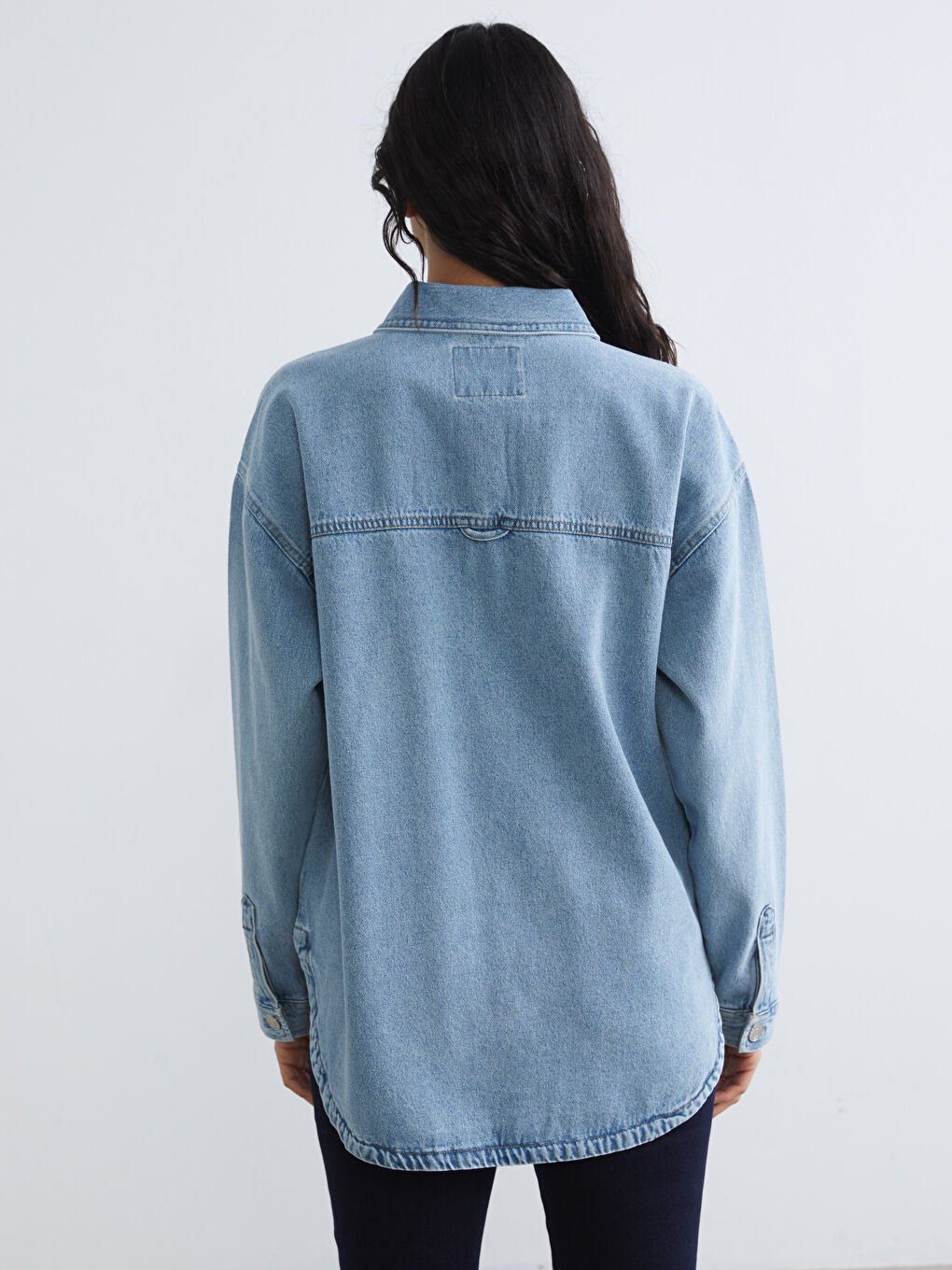 Gömlek Yaka Kadın Jean Ceket-3