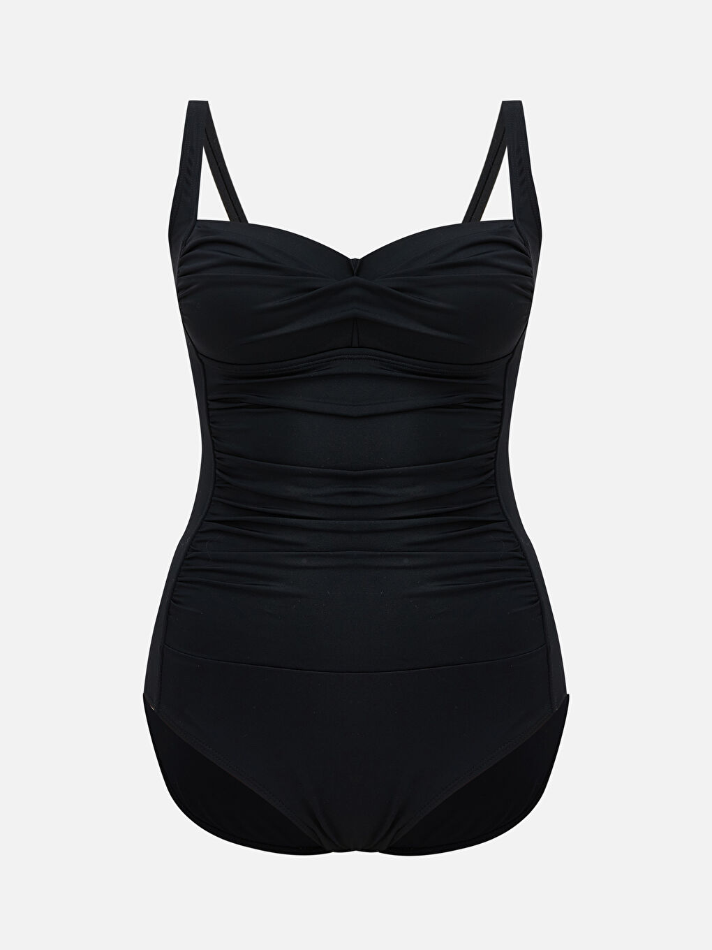 Siyah Kalp Yaka Büzgülü Kadın Mayo