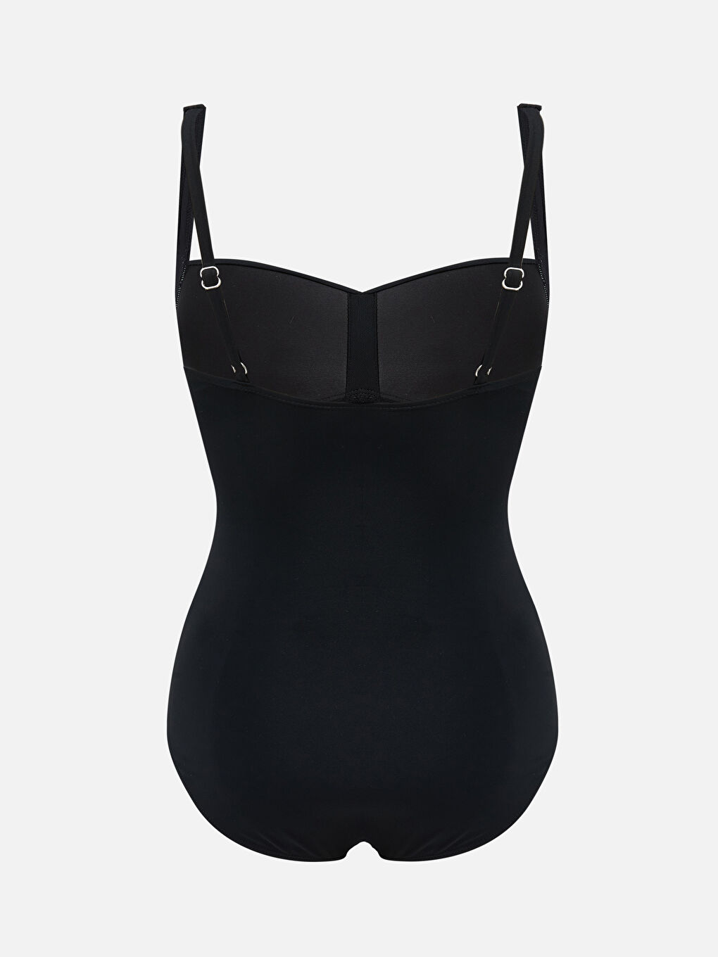 Siyah Kalp Yaka Büzgülü Kadın Mayo-1