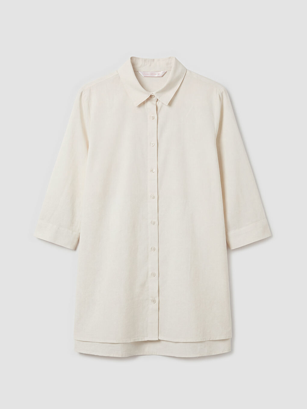 Ekru Gömlek Yaka Poplin Plaj Elbisesi-4