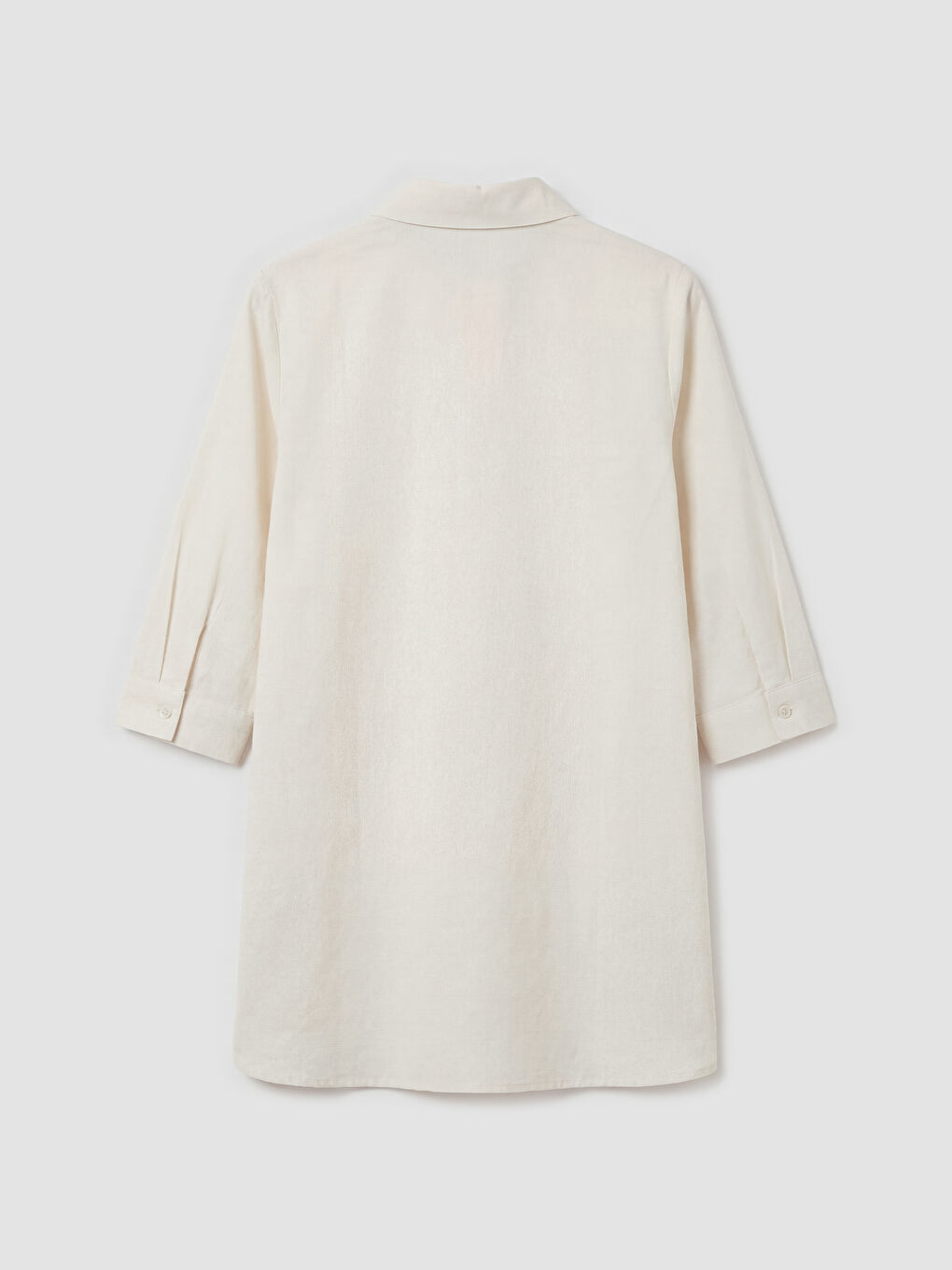Ekru Gömlek Yaka Poplin Plaj Elbisesi-5