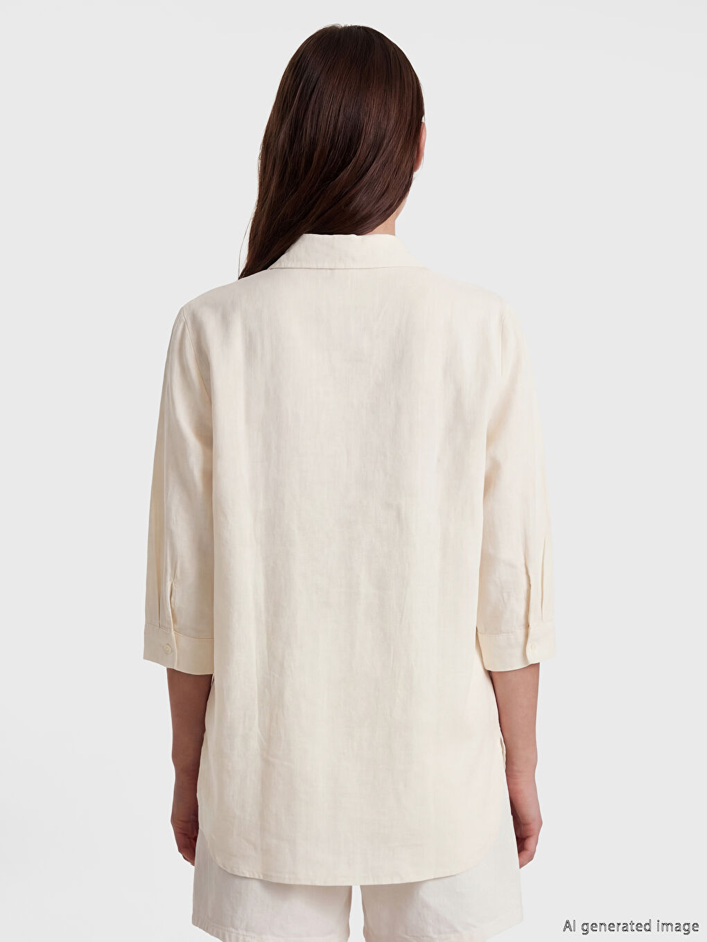 Ekru Gömlek Yaka Poplin Plaj Elbisesi-3