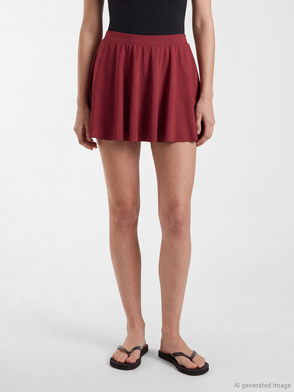 Bordo Beli Lastikli Kadın Yüzme Şort Etek-1