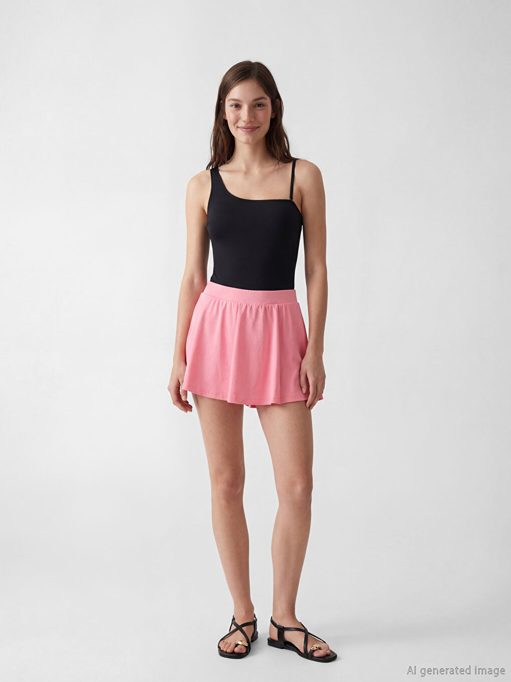 Pembe Beli Lastikli Kadın Yüzme Şort Etek