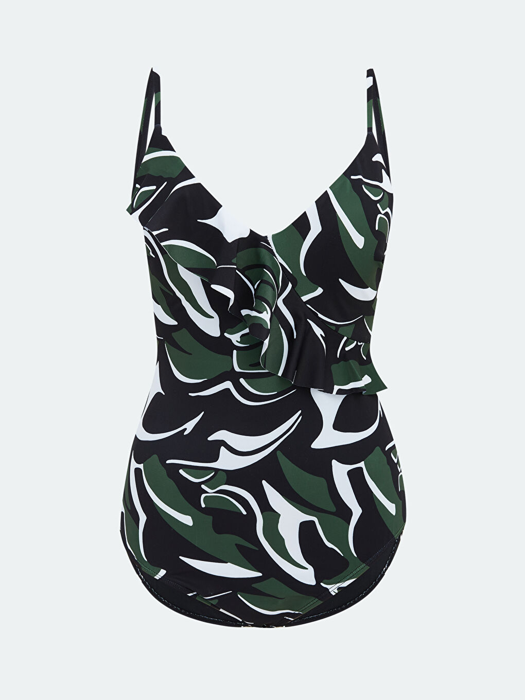 Siyah Fırfır Detaylı Desenli Kadın Mayo