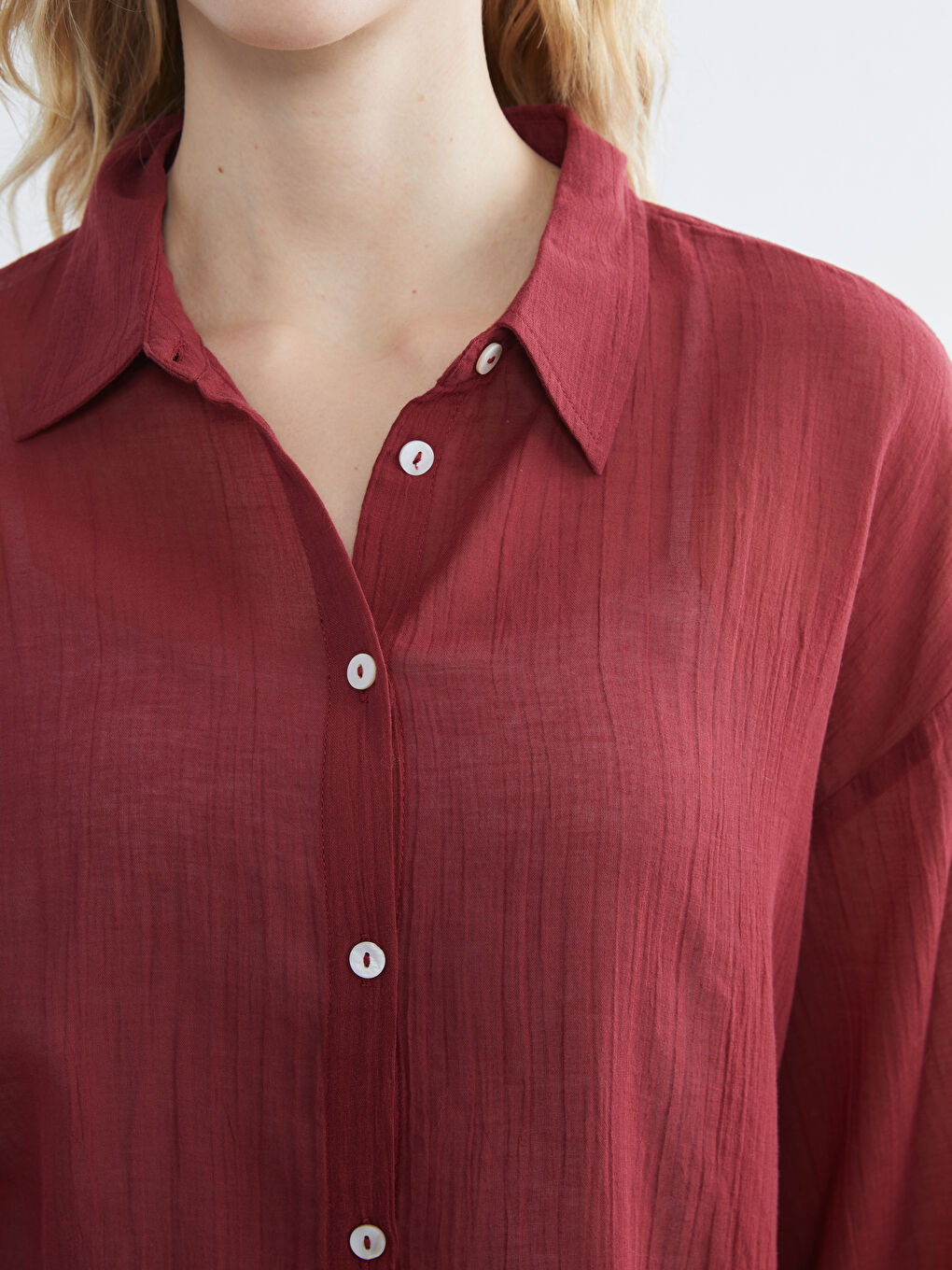 Bordo Gömlek Yaka Kadın Plaj Elbisesi-2