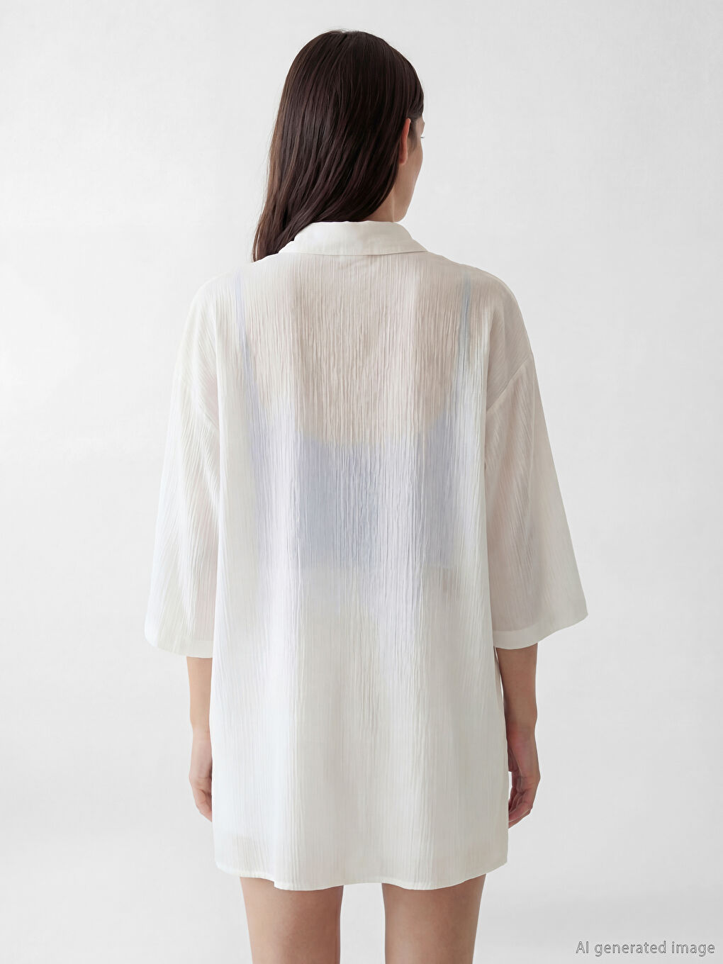 Ekru Gömlek Yaka Kadın Plaj Elbisesi-3