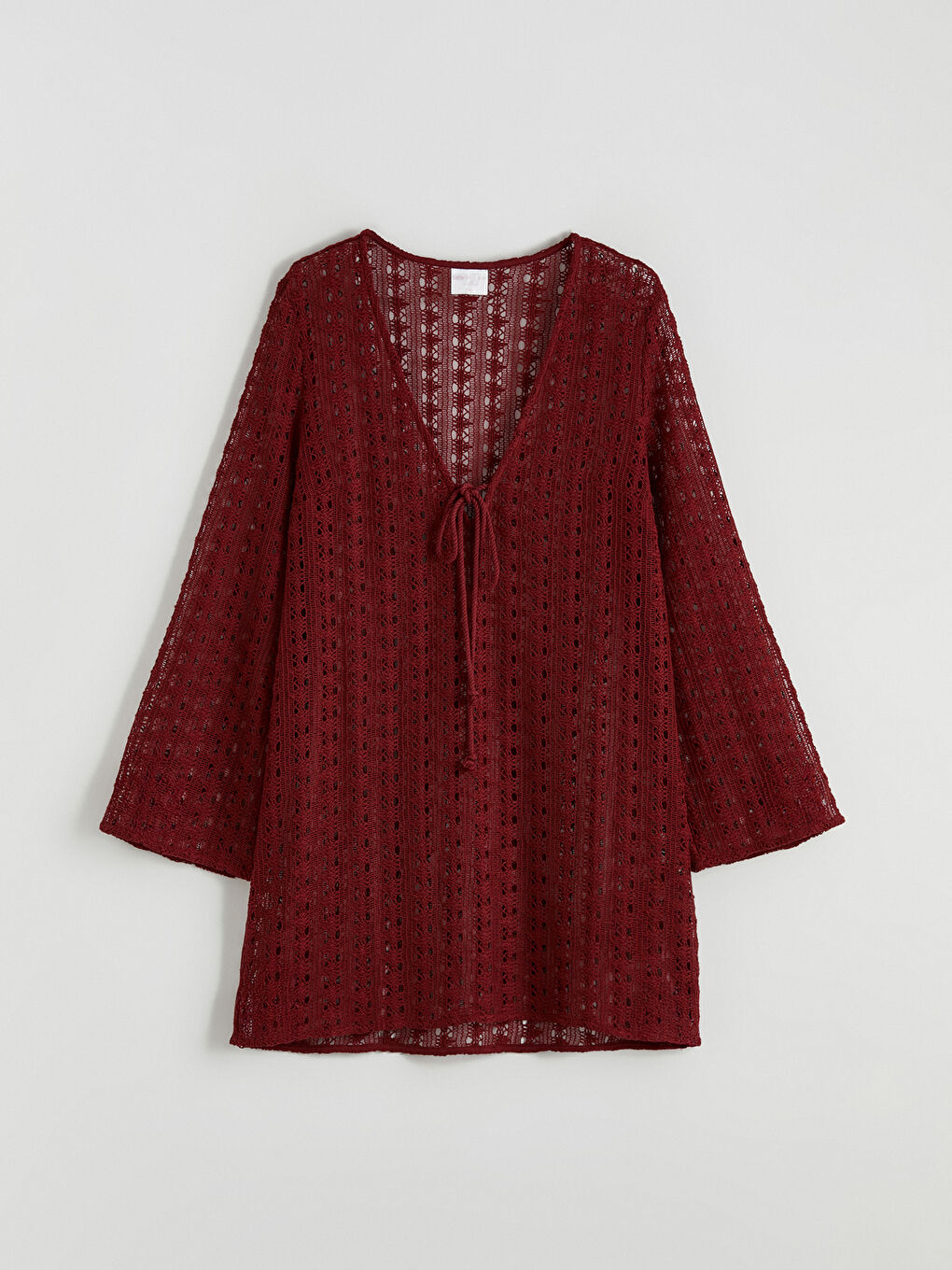 Bordo V Yaka Ajurlu Plaj Elbisesi