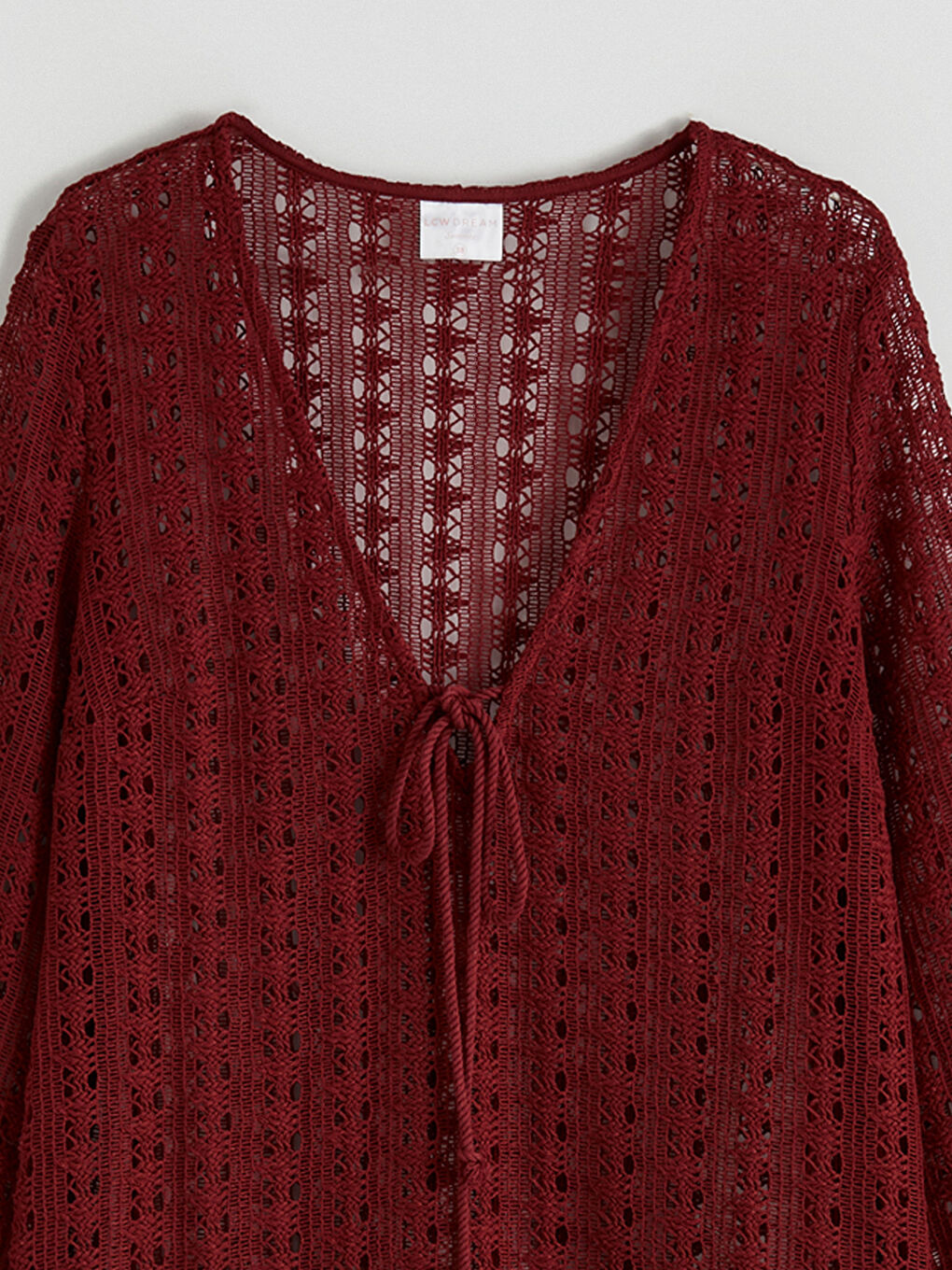 Bordo V Yaka Ajurlu Plaj Elbisesi-1