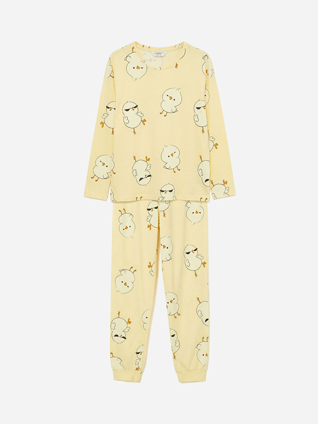 Sarı Bisiklet Yaka Desenli Kadın Pijama Takım