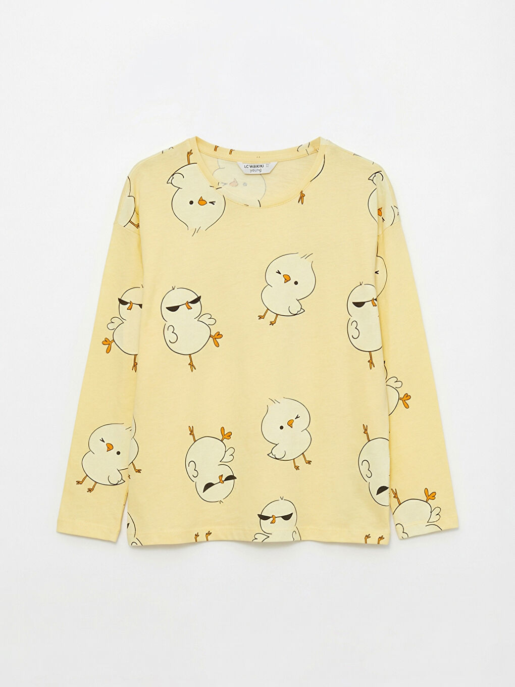 Sarı Bisiklet Yaka Desenli Kadın Pijama Takım-1