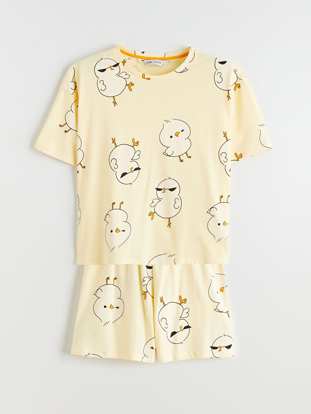 Sarı Civciv Baskılı Kadın Şortlu Pijama Takımı-4