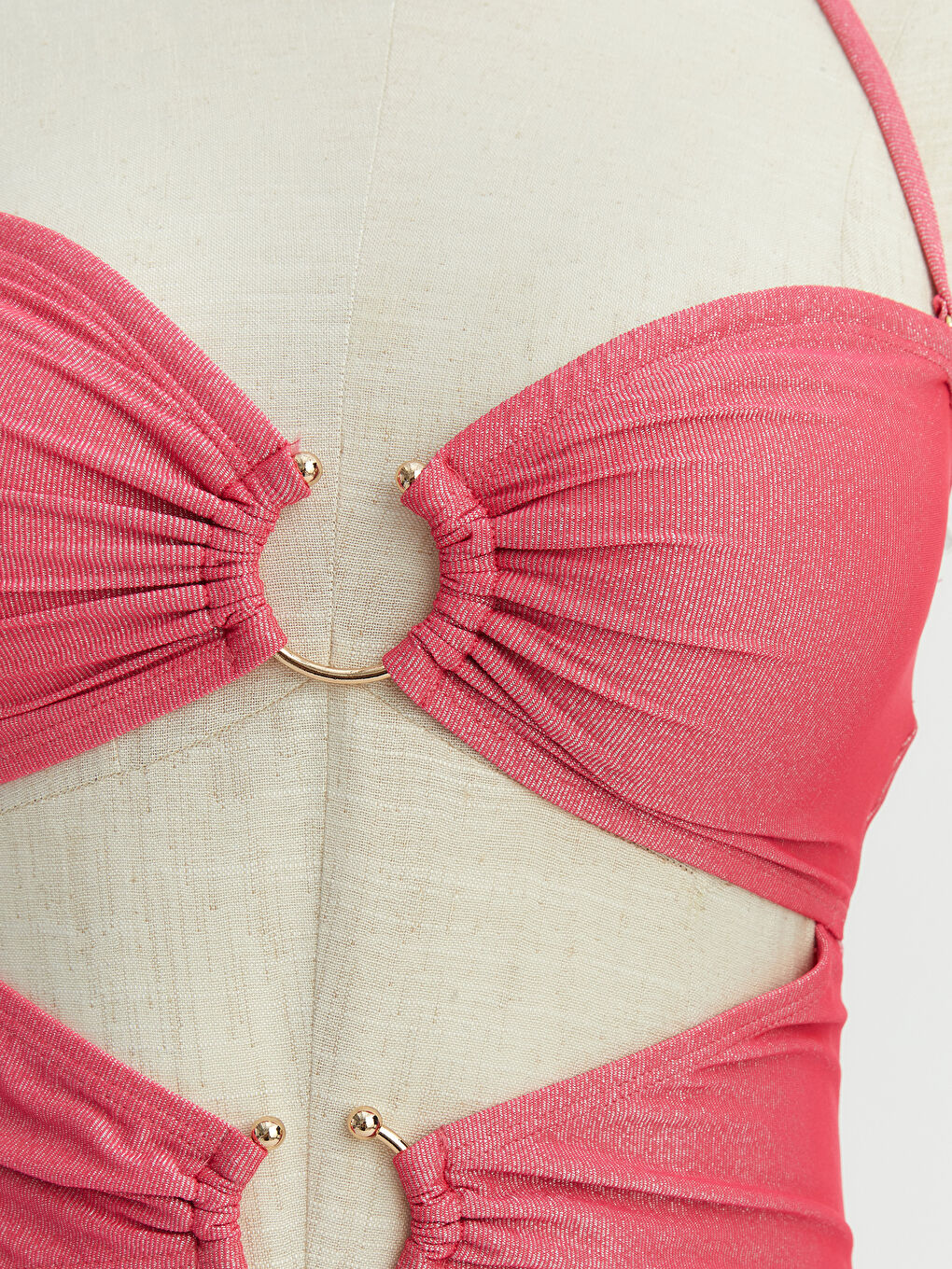 Pembe Parlak Görünümlü Çıkarılabilir Pedli Kadın Mayo-2