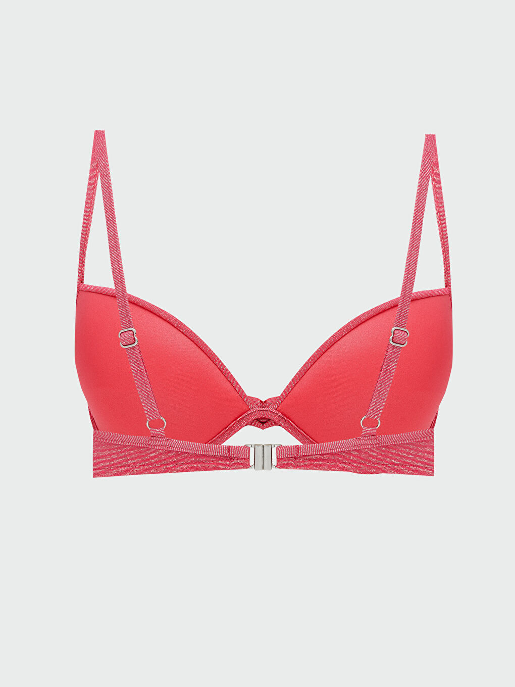 Pembe Parlak Görünümlü Dolgusuz Kadın Bikini Üst-1