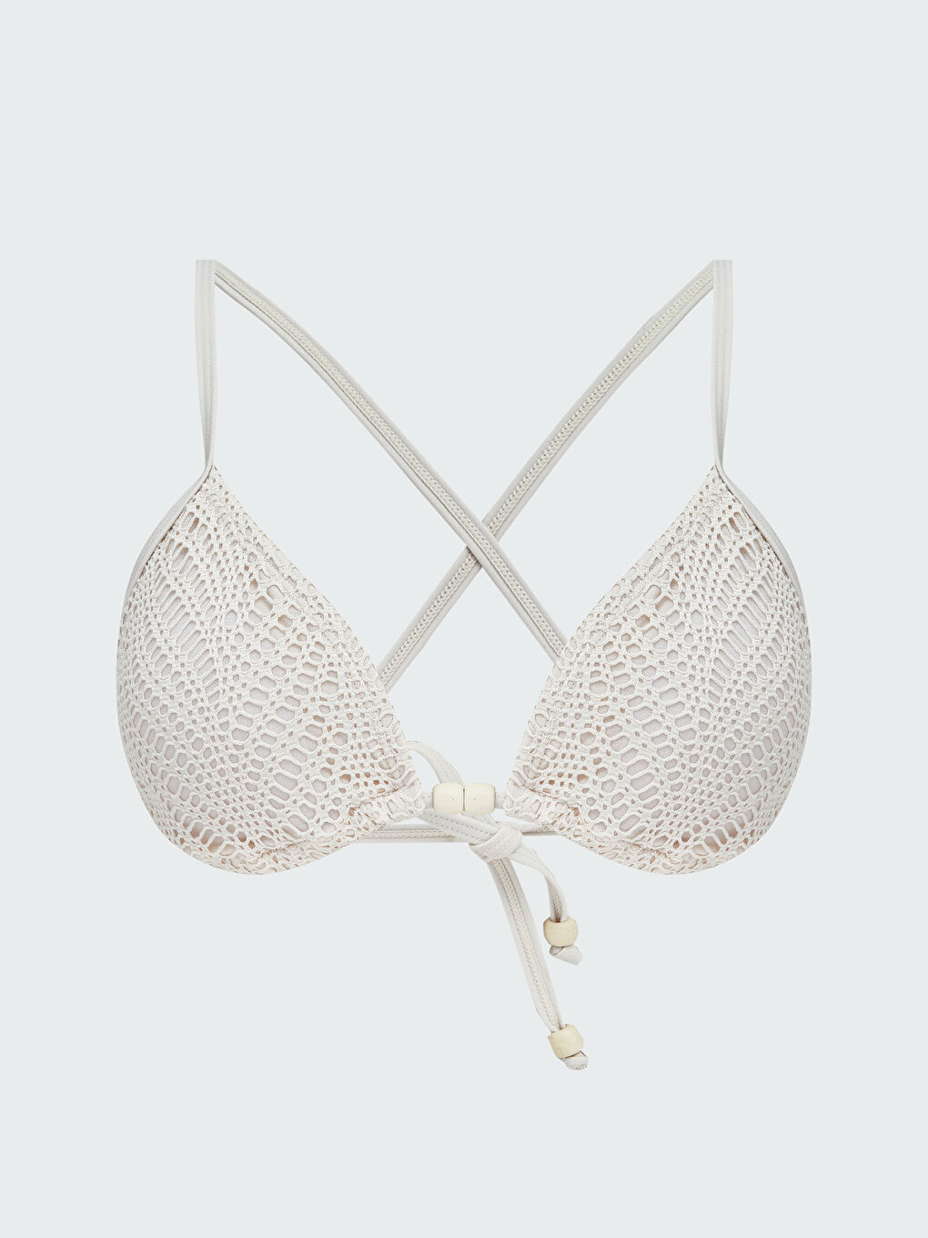 Bej Dantelli Çıkarılabilir Pedli Kadın Bikini Üstü