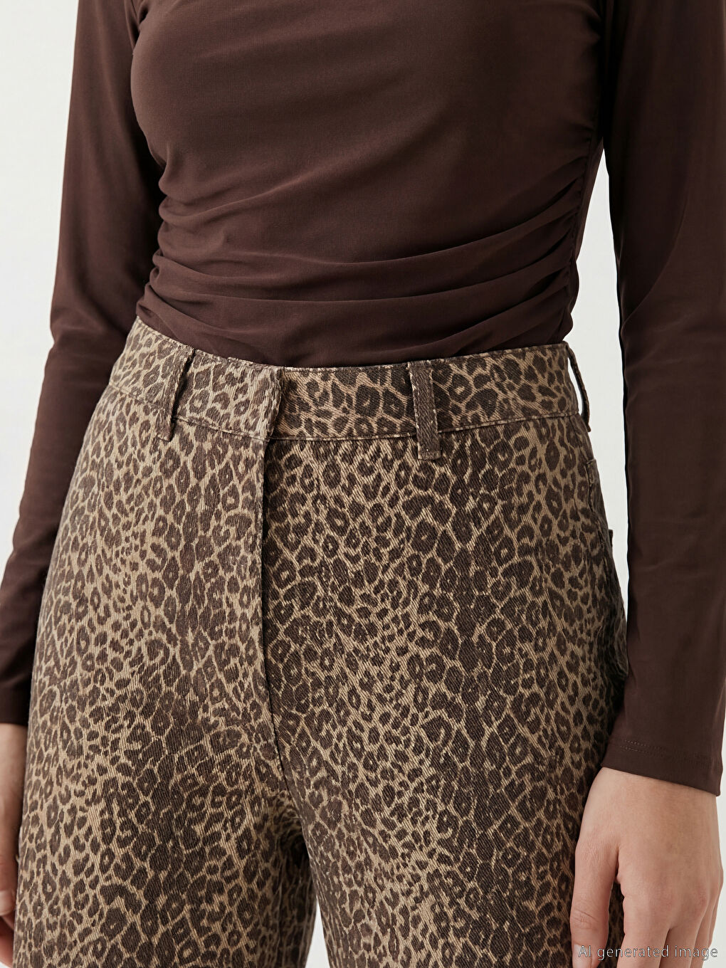 Wideleg Leopar Desenli Kadın Jean Pantolon	-2