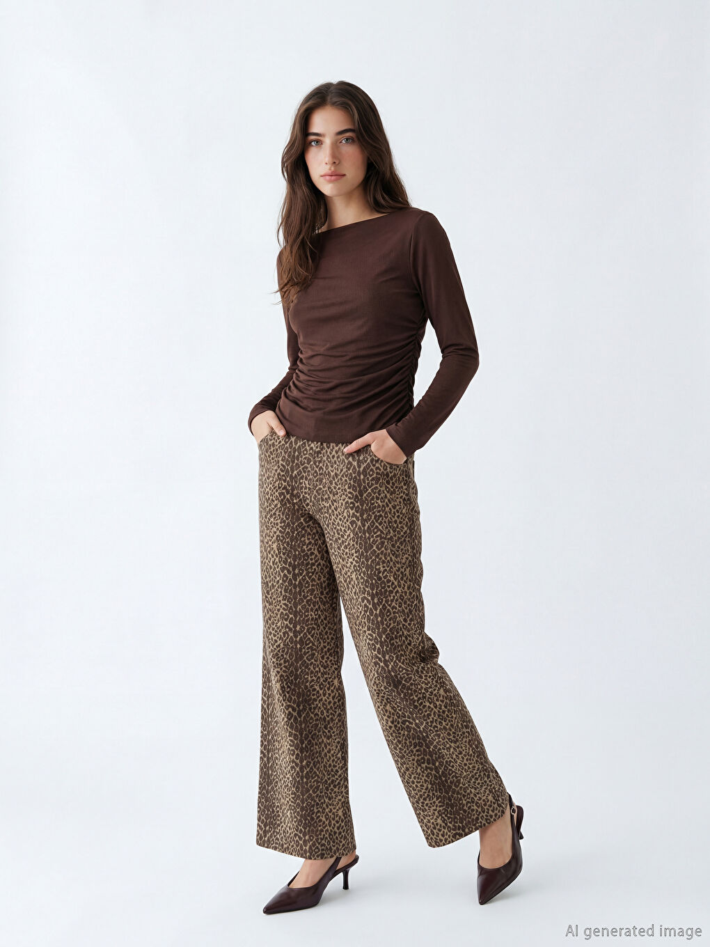 Wideleg Leopar Desenli Kadın Jean Pantolon	