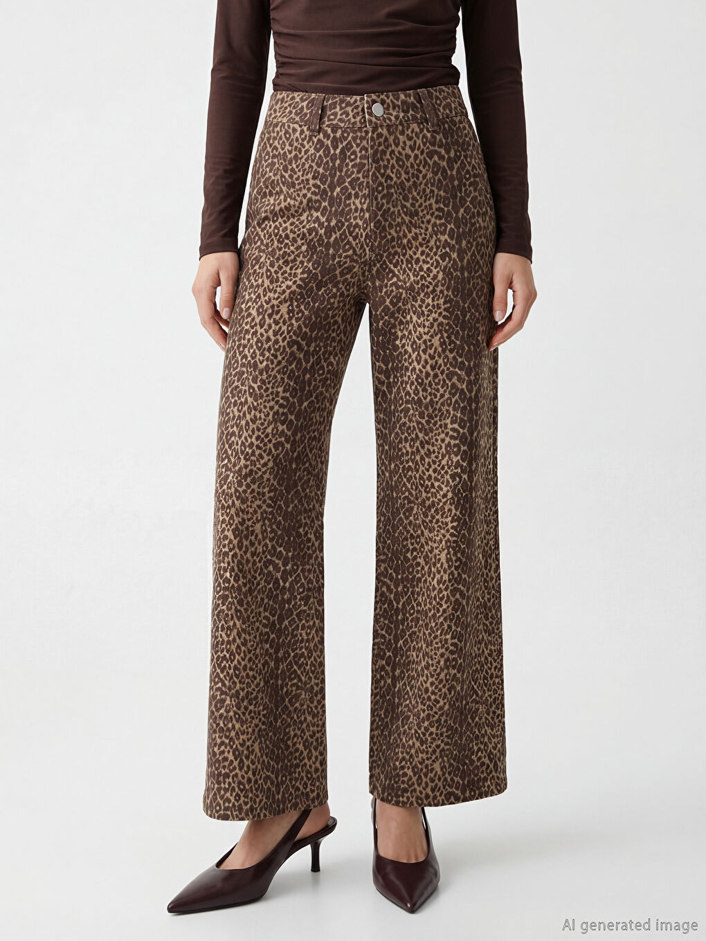 Wideleg Leopar Desenli Kadın Jean Pantolon	-1