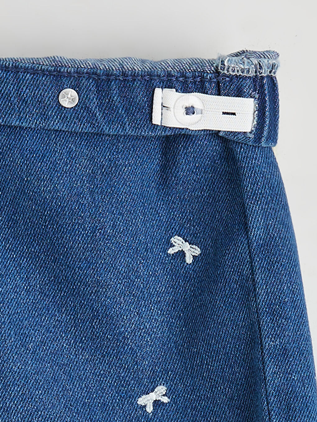 İndigo Kurdele Nakışlı Kız Çocuk Jean Şort-1