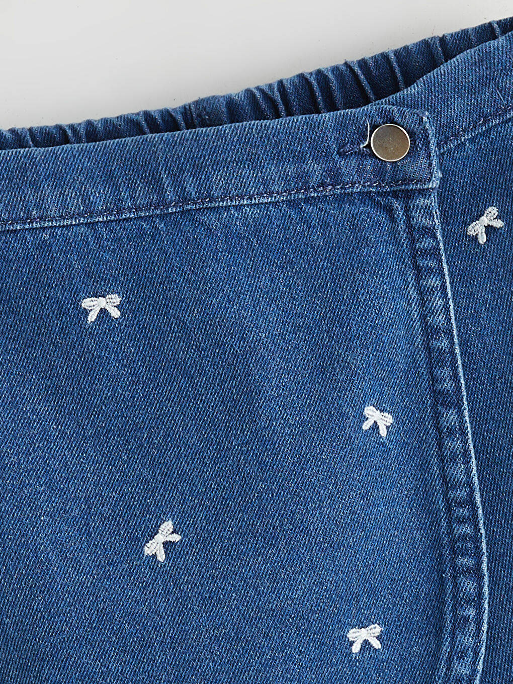 İndigo Kurdele Nakışlı Kız Çocuk Jean Şort-3
