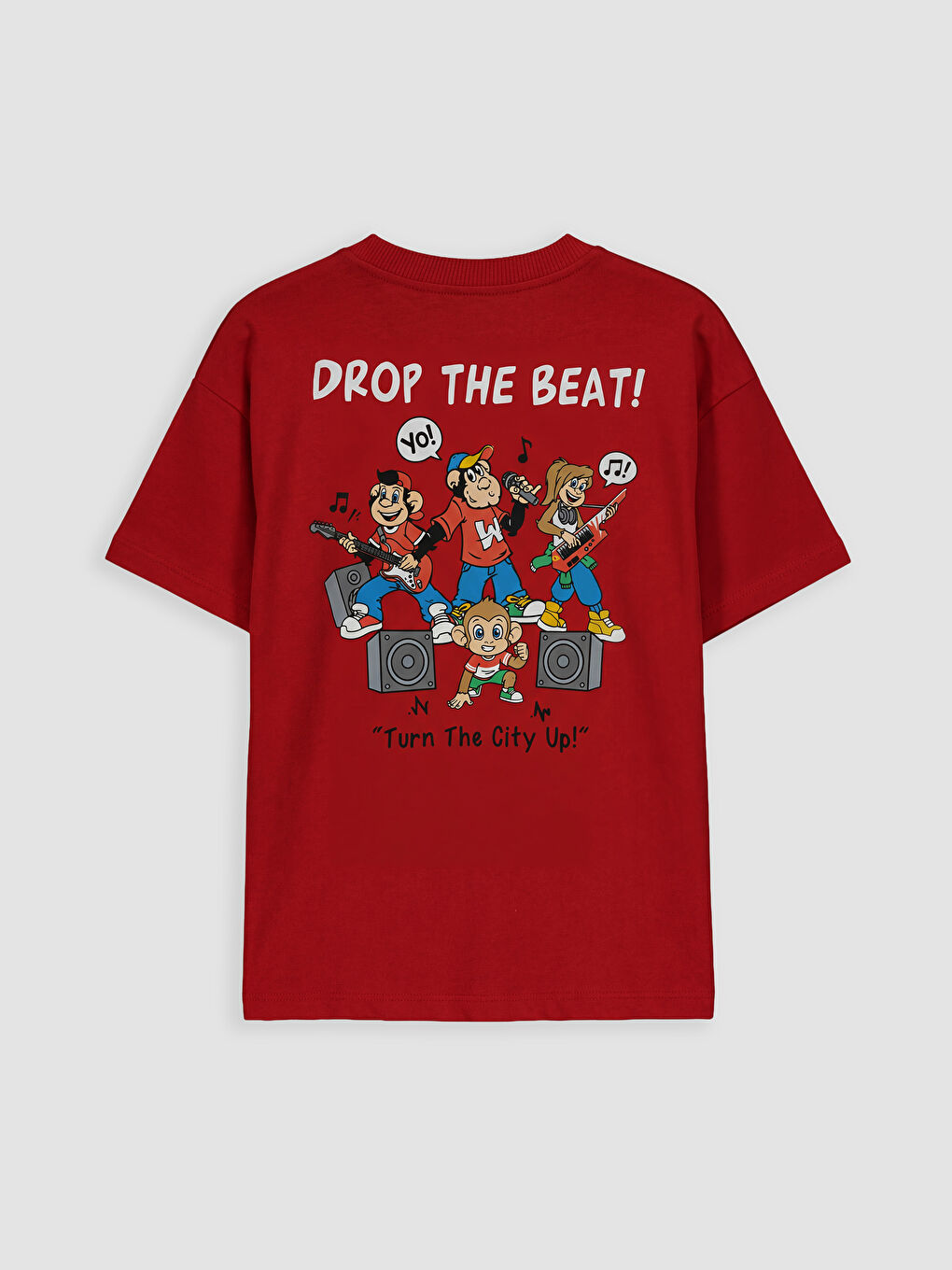 Kırmızı Nostaljik Maymun Baskılı Erkek Çocuk Tişört-1