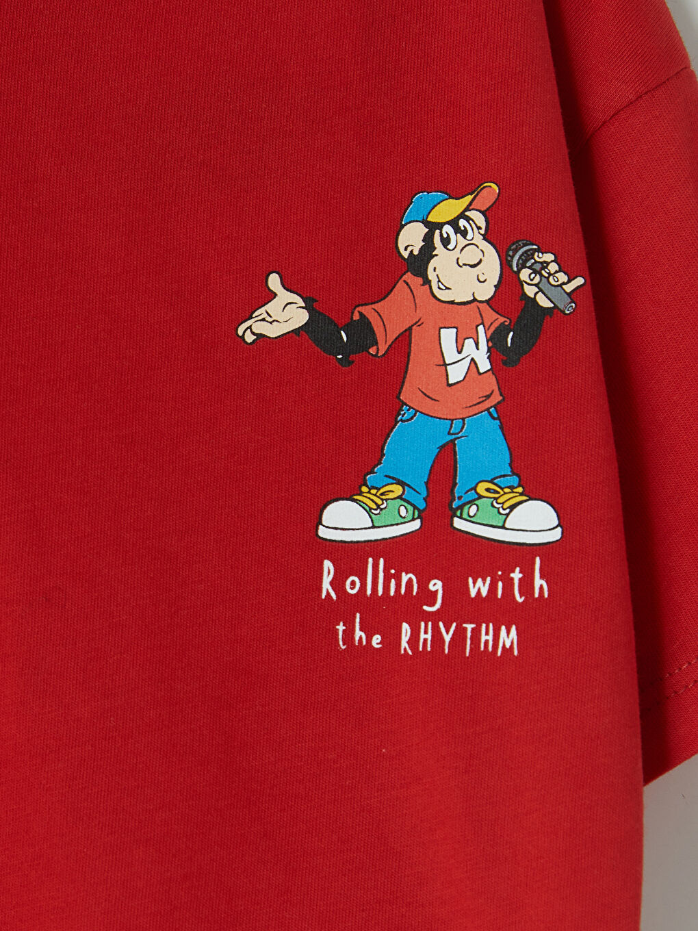 Kırmızı Nostaljik Maymun Baskılı Erkek Çocuk Tişört-2