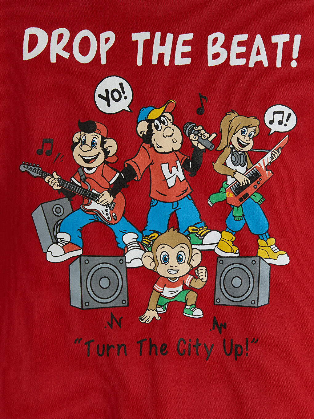 Kırmızı Nostaljik Maymun Baskılı Erkek Çocuk Tişört-3