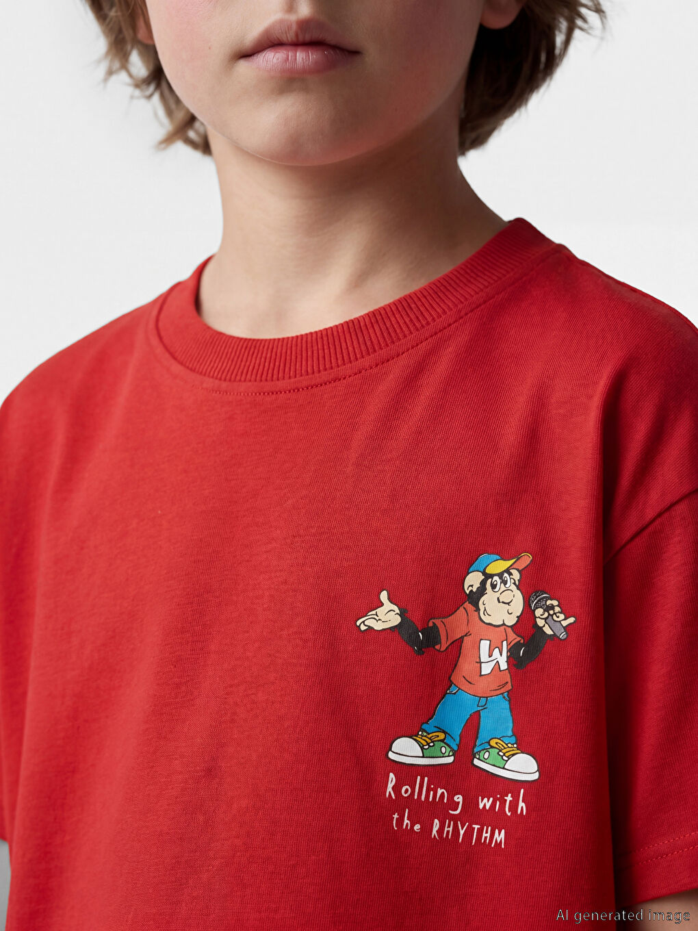 Kırmızı Nostaljik Maymun Baskılı Unisex Çocuk Tişört-2