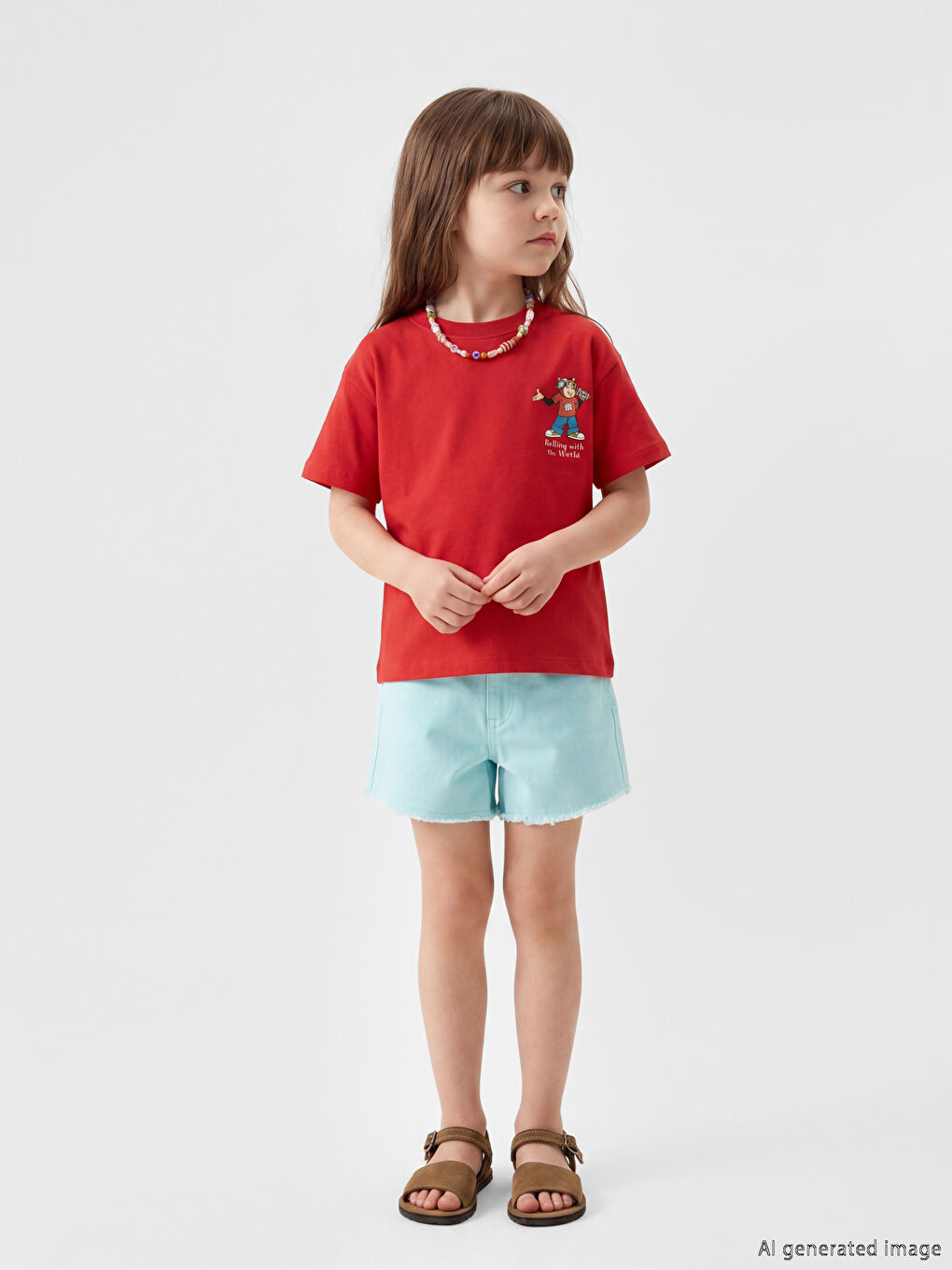 Kırmızı Nostaljik Maymun Baskılı Unisex Çocuk Tişört-1