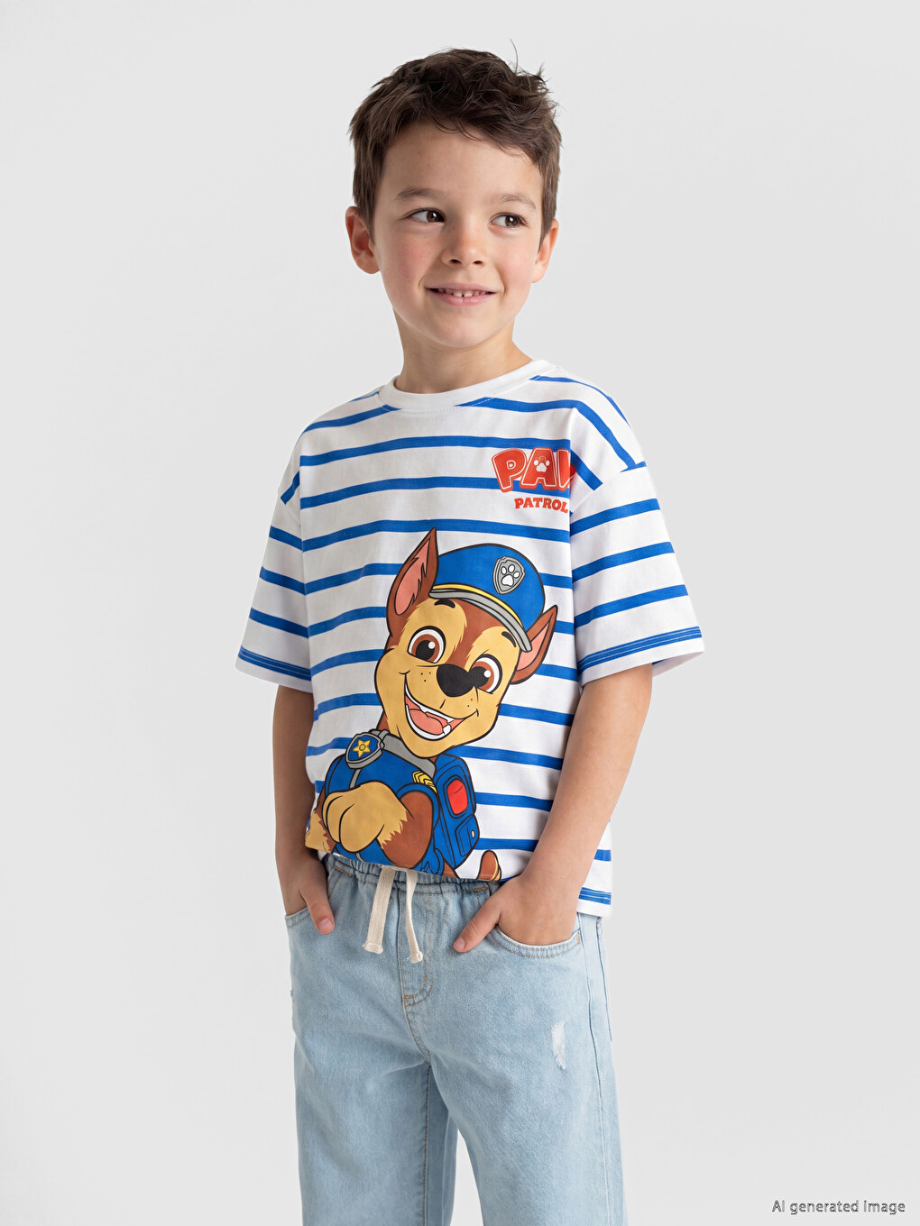 Striped Paw Patrol Printed Boys' T-shirt
