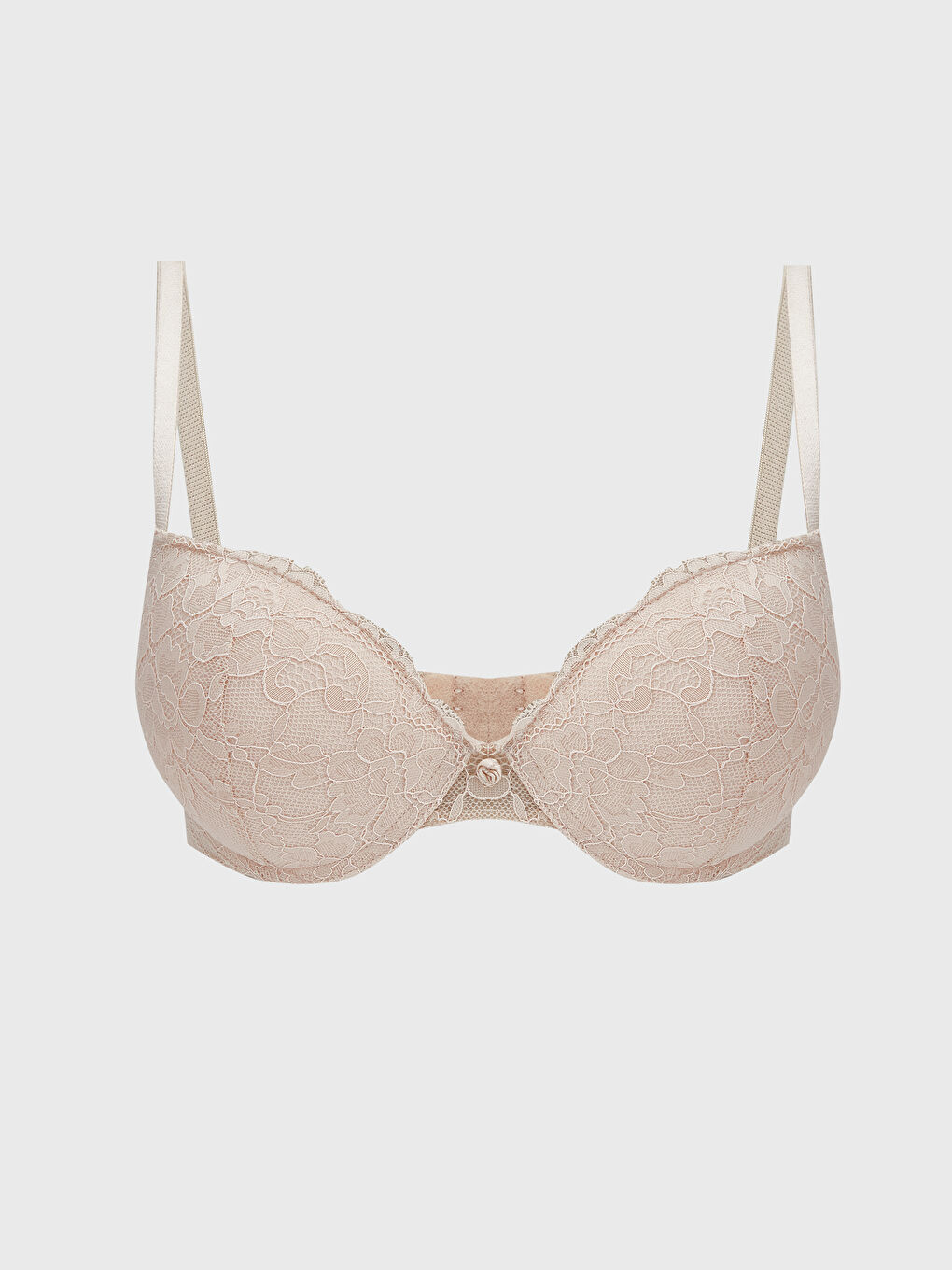 Bej Balenli Yarım Dolgulu Dantelli Tişört Sütyen