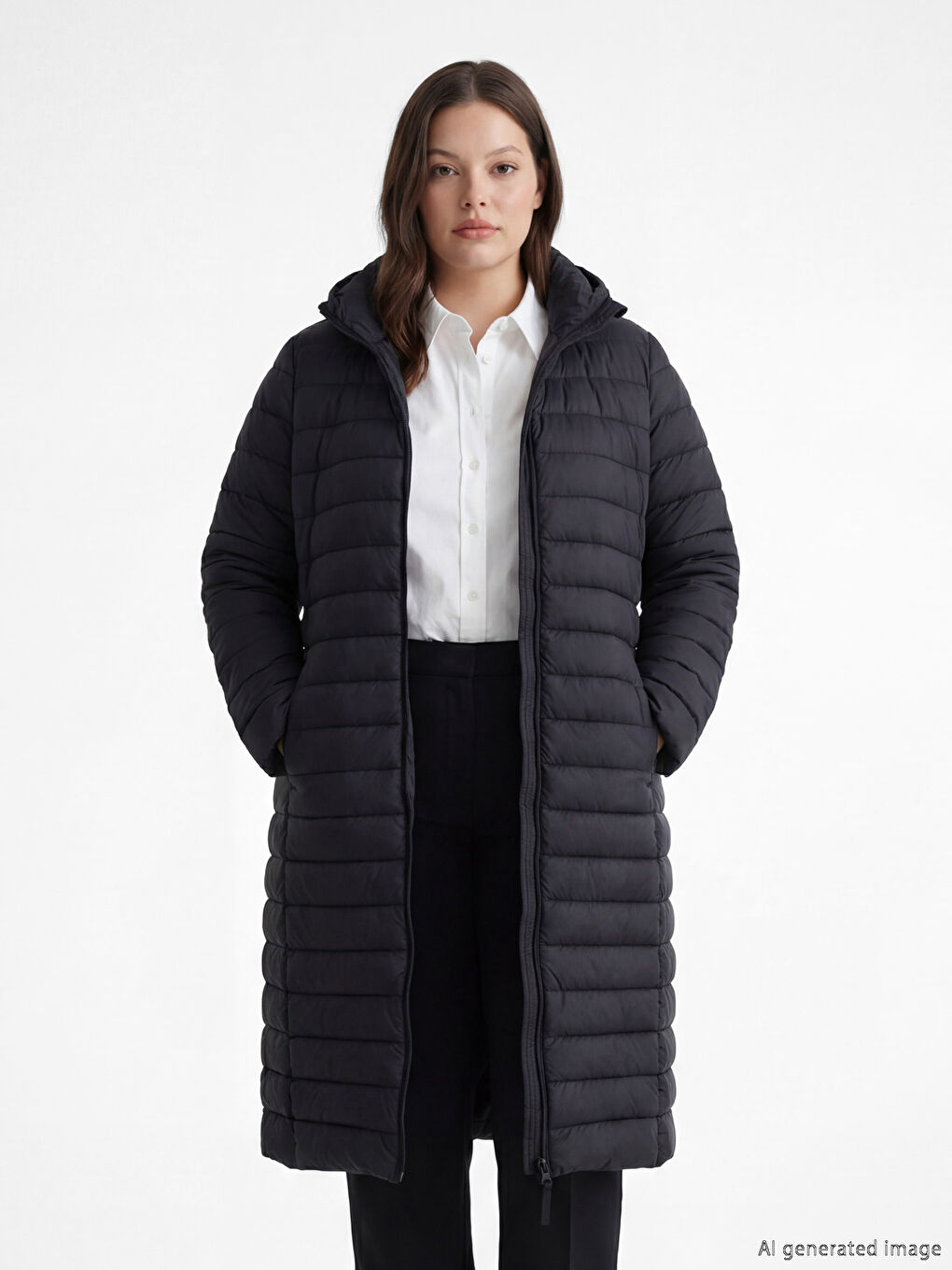 Siyah Kapüşonlu Kapitone Kadın Şişme Mont-1