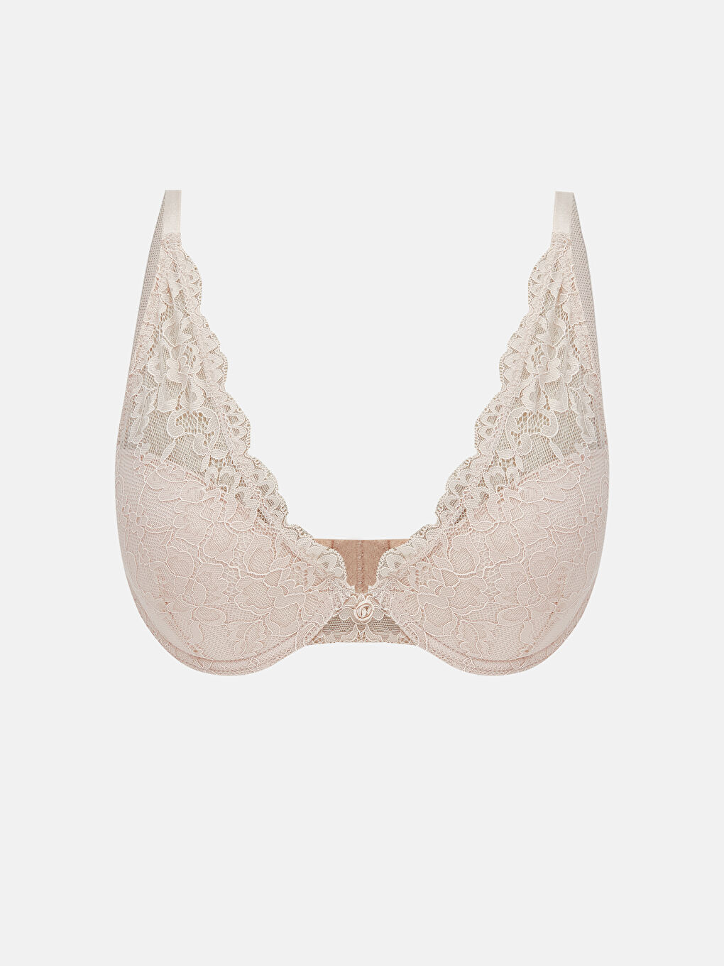 Bej Balenli Dolgusuz Dantelli Tişört Sütyen