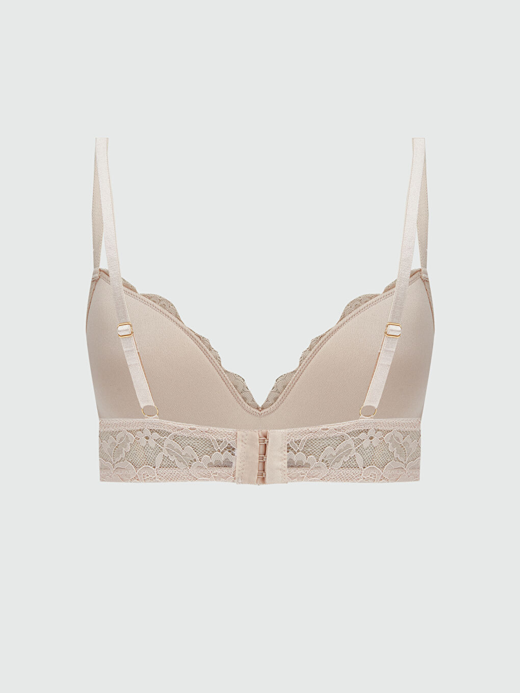 Bej Balensiz Dolgusuz Dantelli Üçgen Sütyen-1