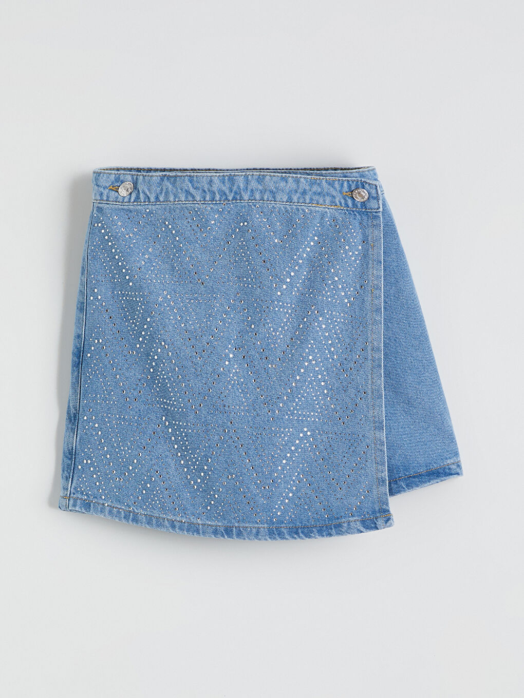 İndigo Taşlı Kız Çocuk Jean Şort Etek