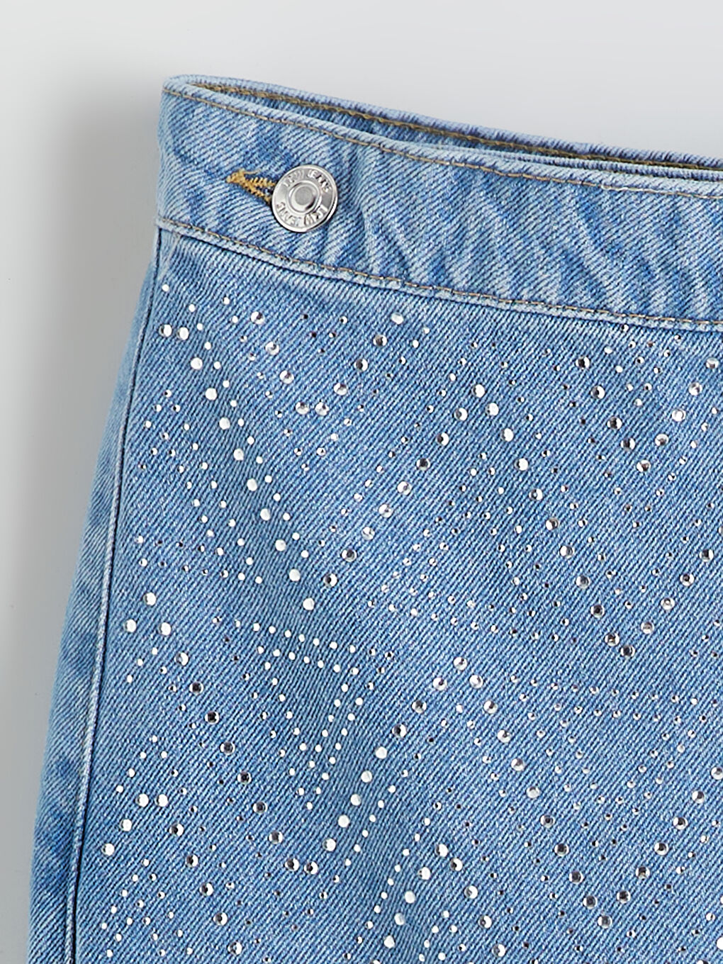 İndigo Taşlı Kız Çocuk Jean Şort Etek-1