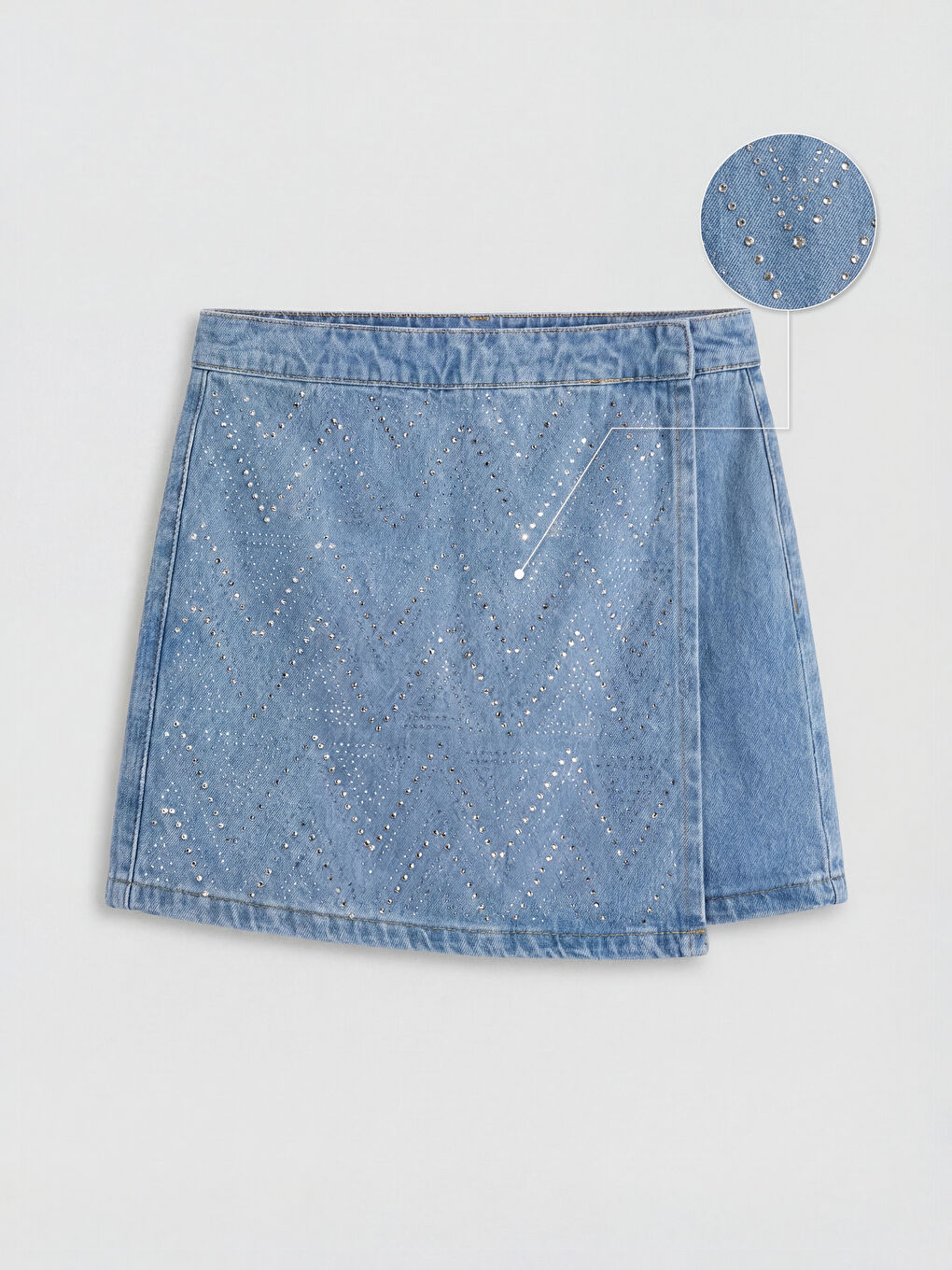 Stone-Embellished Girls' Jean Shorts Skirt-2