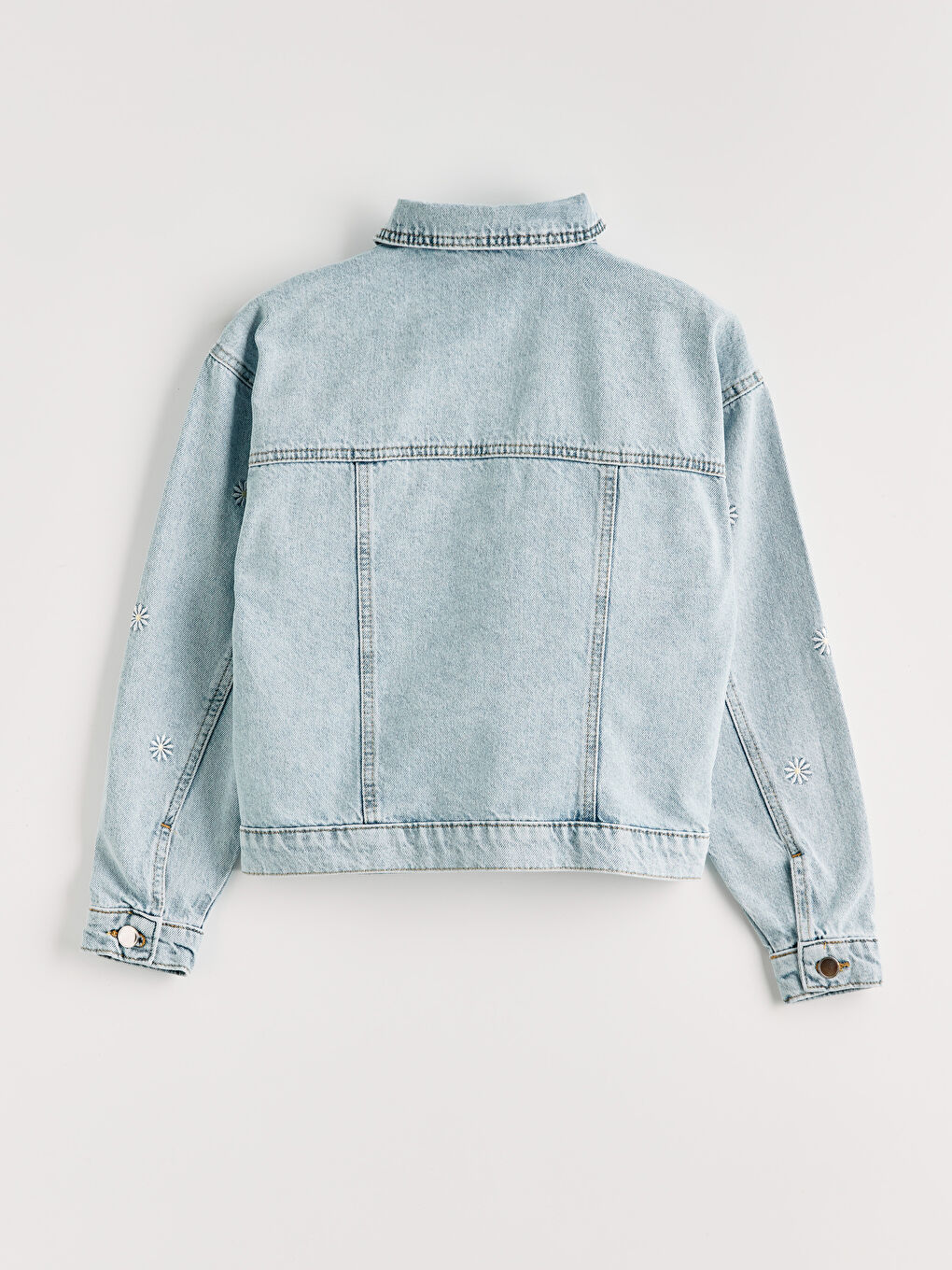 Mavi Çiçek Nakışlı Kız Çocuk Jean Ceket-2