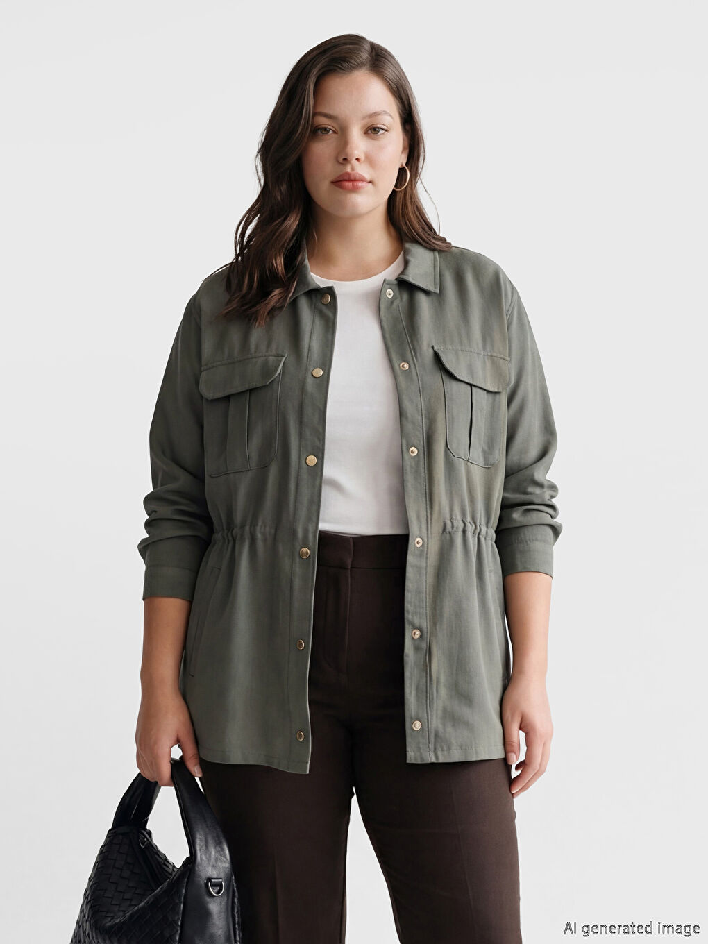 Haki Büzgülü Kadın Gömlek Tunik