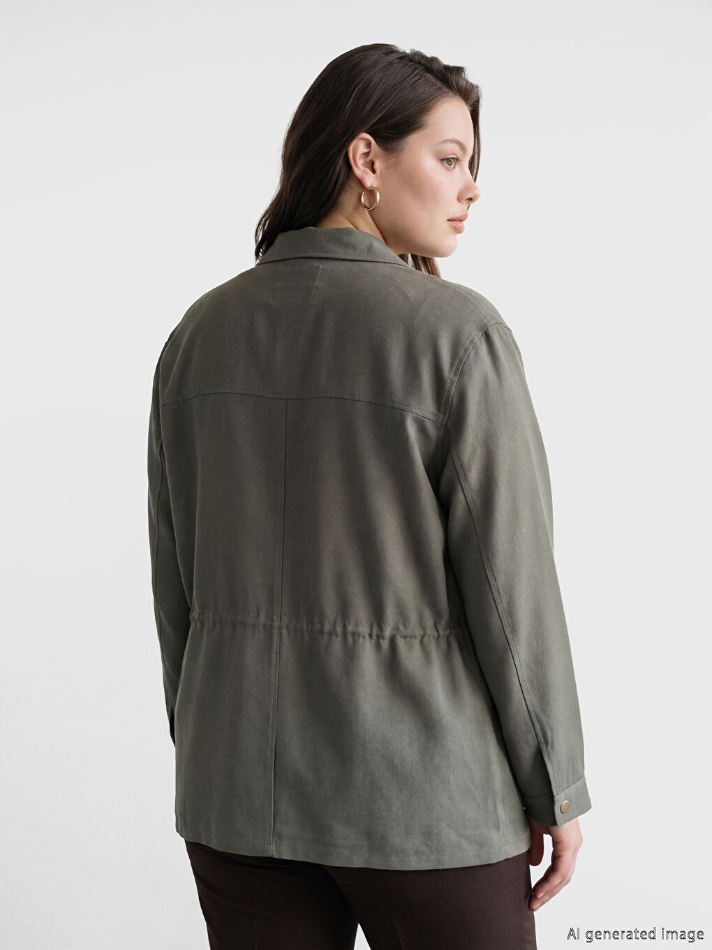 Haki Büzgülü Kadın Gömlek Tunik-2