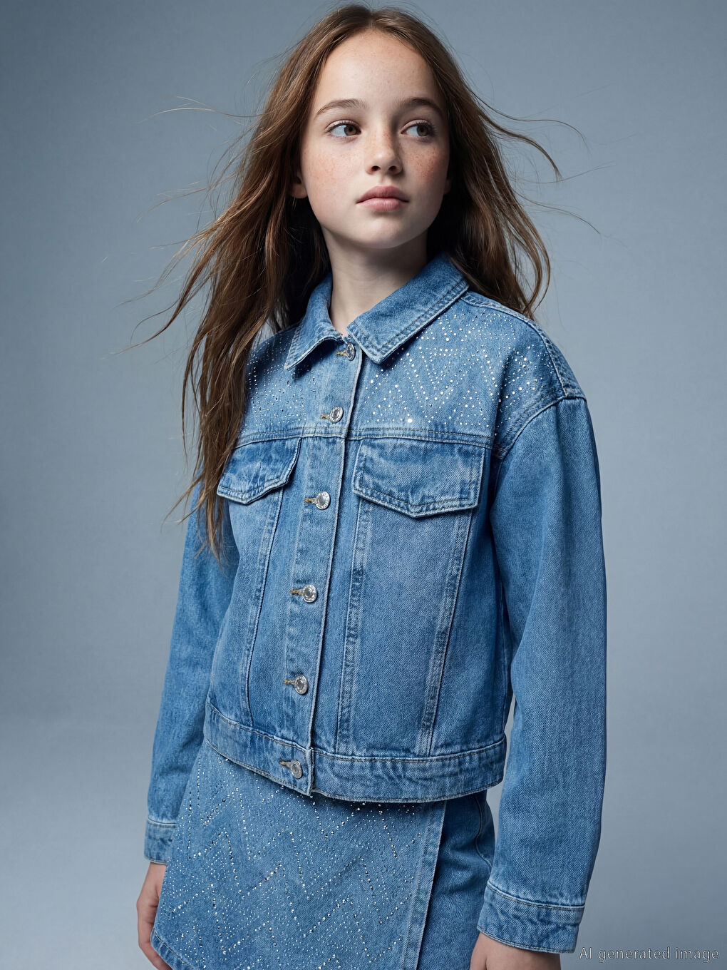 Girls' denim jacket with embellishments.-1