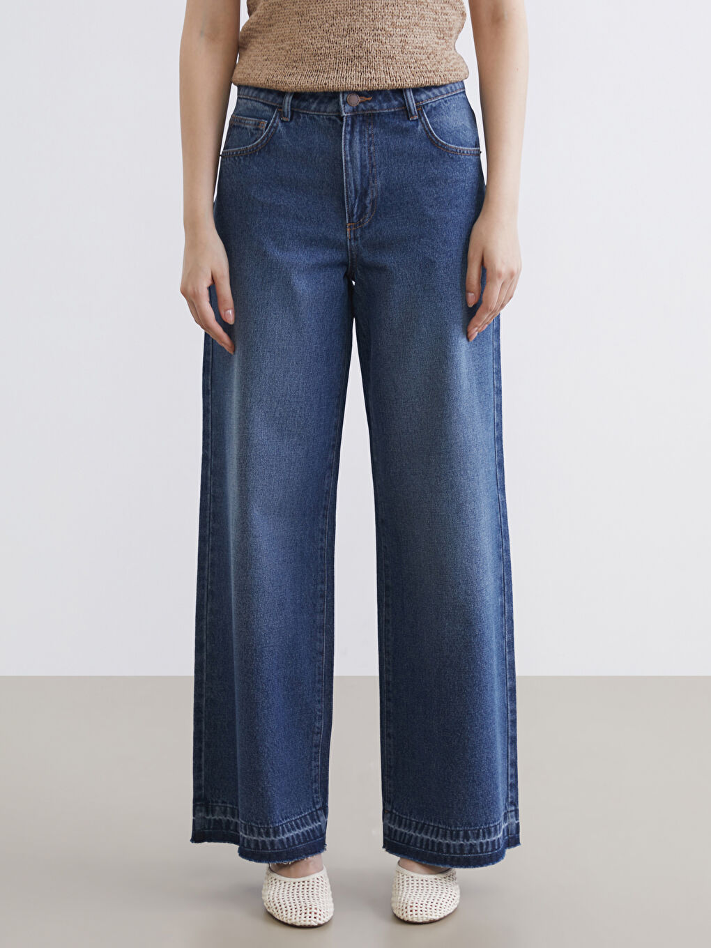 әйелдерге арналған кең балақ джинс шалбар-1