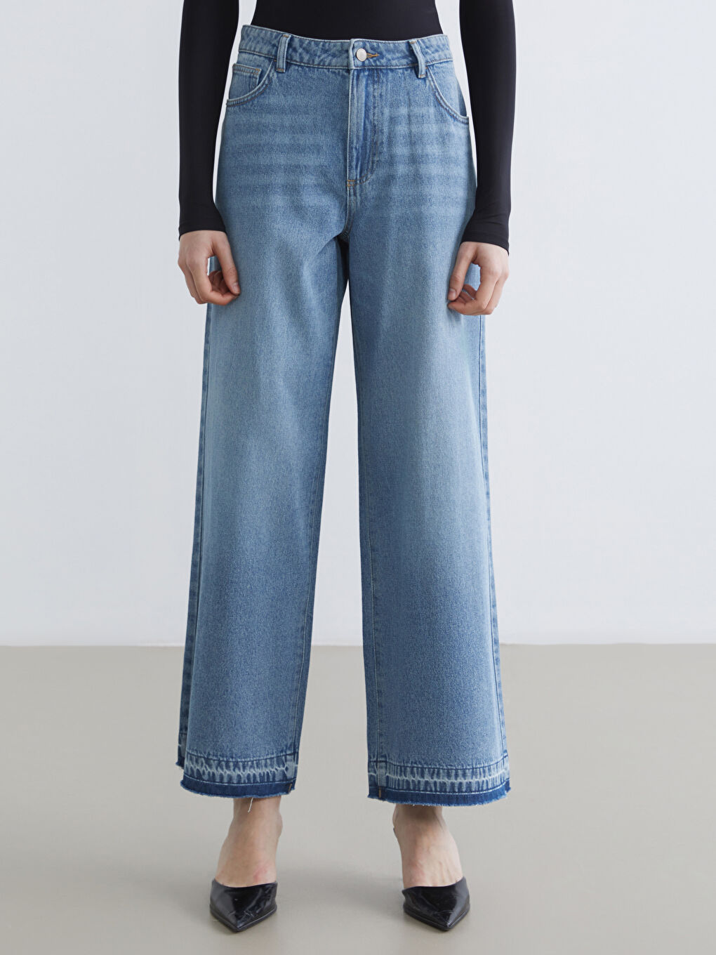 әйелдерге арналған кең балақ джинс шалбар-1